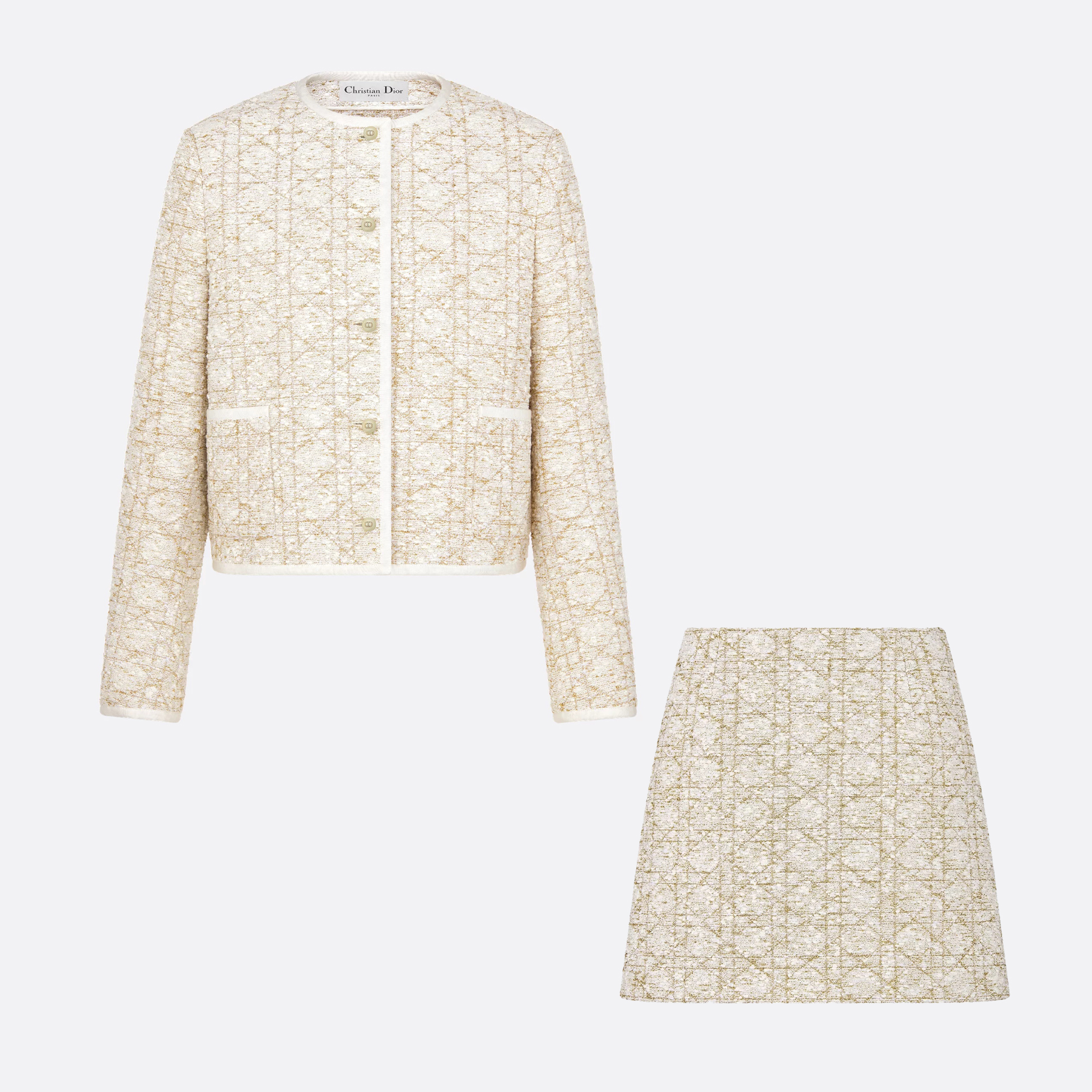 NIGO Dior Women's Spring And Autumn Solid Color Tweed Single Breasted Round Neck Long Sleeved Jacket Casual Half Body Skirt Suit Set #nigo75851