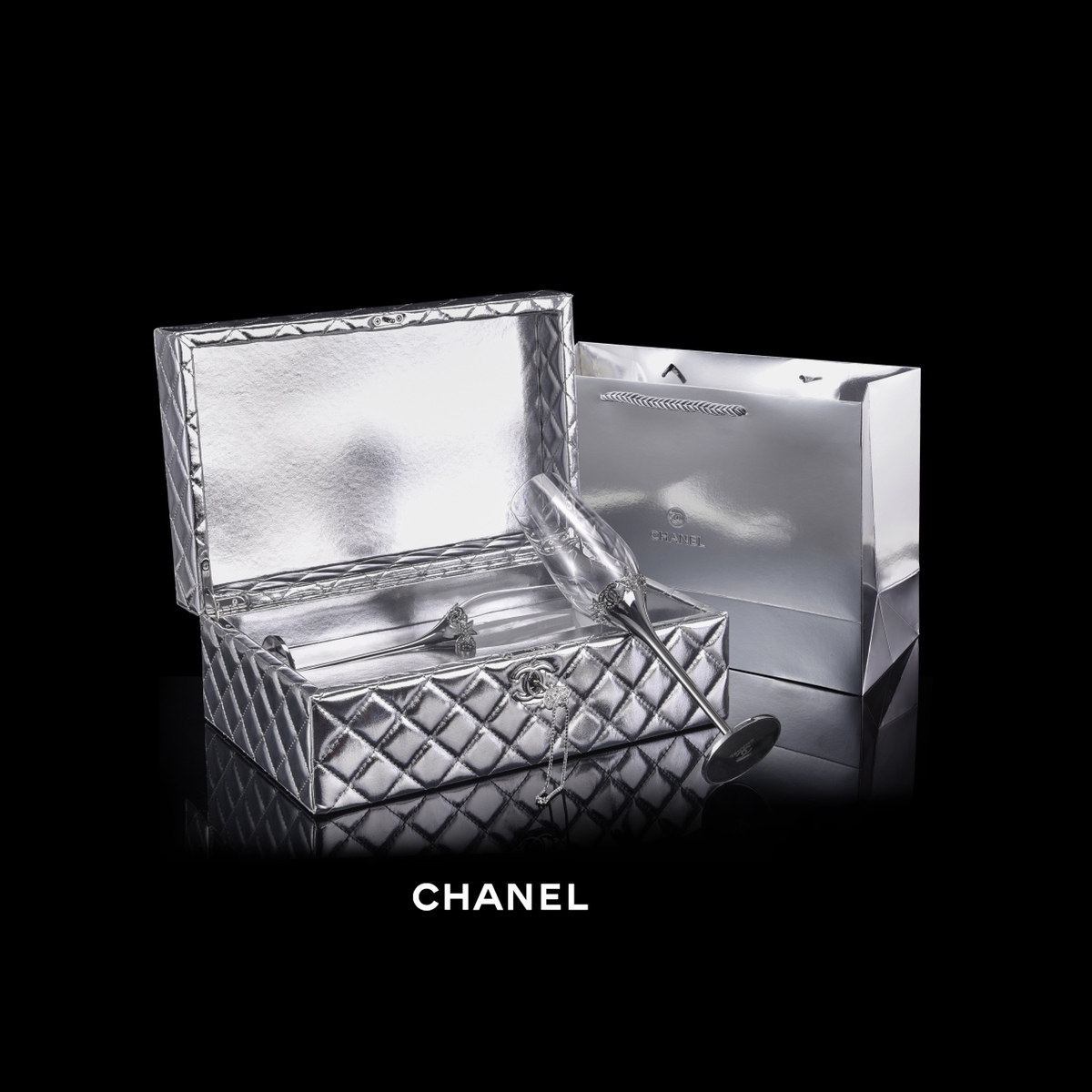 NIGO Chanel Solid Color Diamond Lattice Solid Wood Hard Case Champagne Glass Gift Box Set #nigo75845