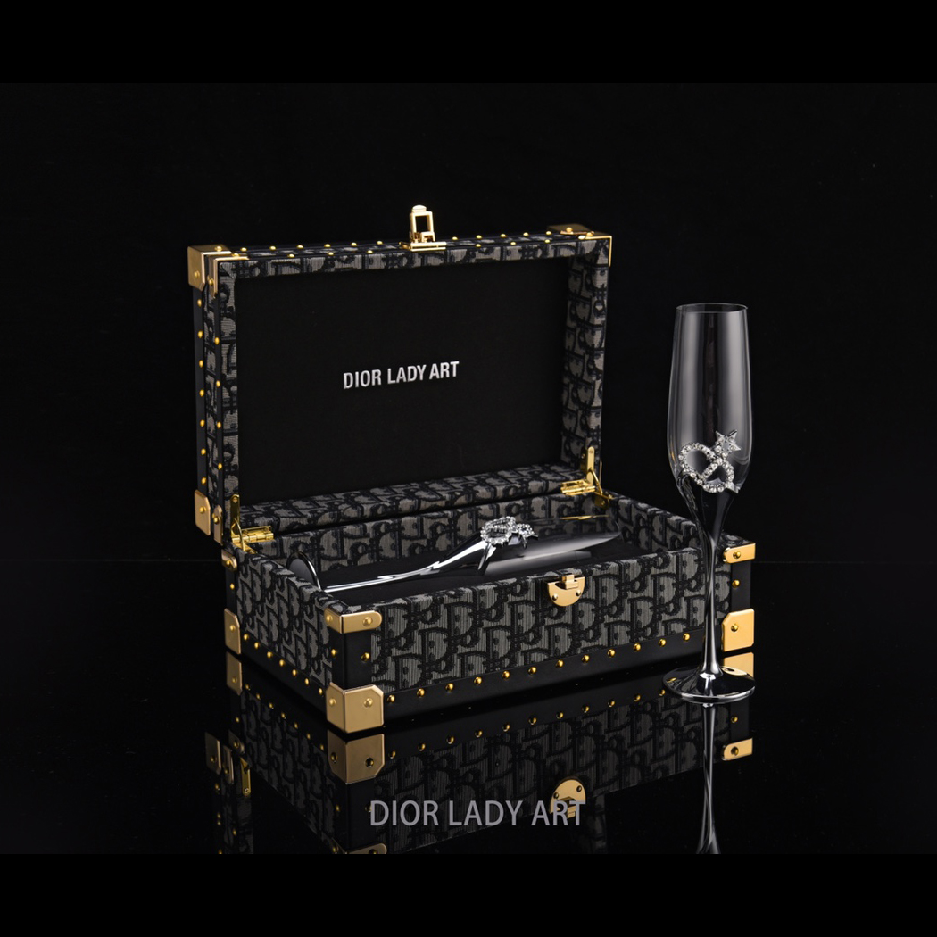 NIGO Dior Monogrammed Solid Wood Hard Case Champagne Glasses Gift Set #nigo75844