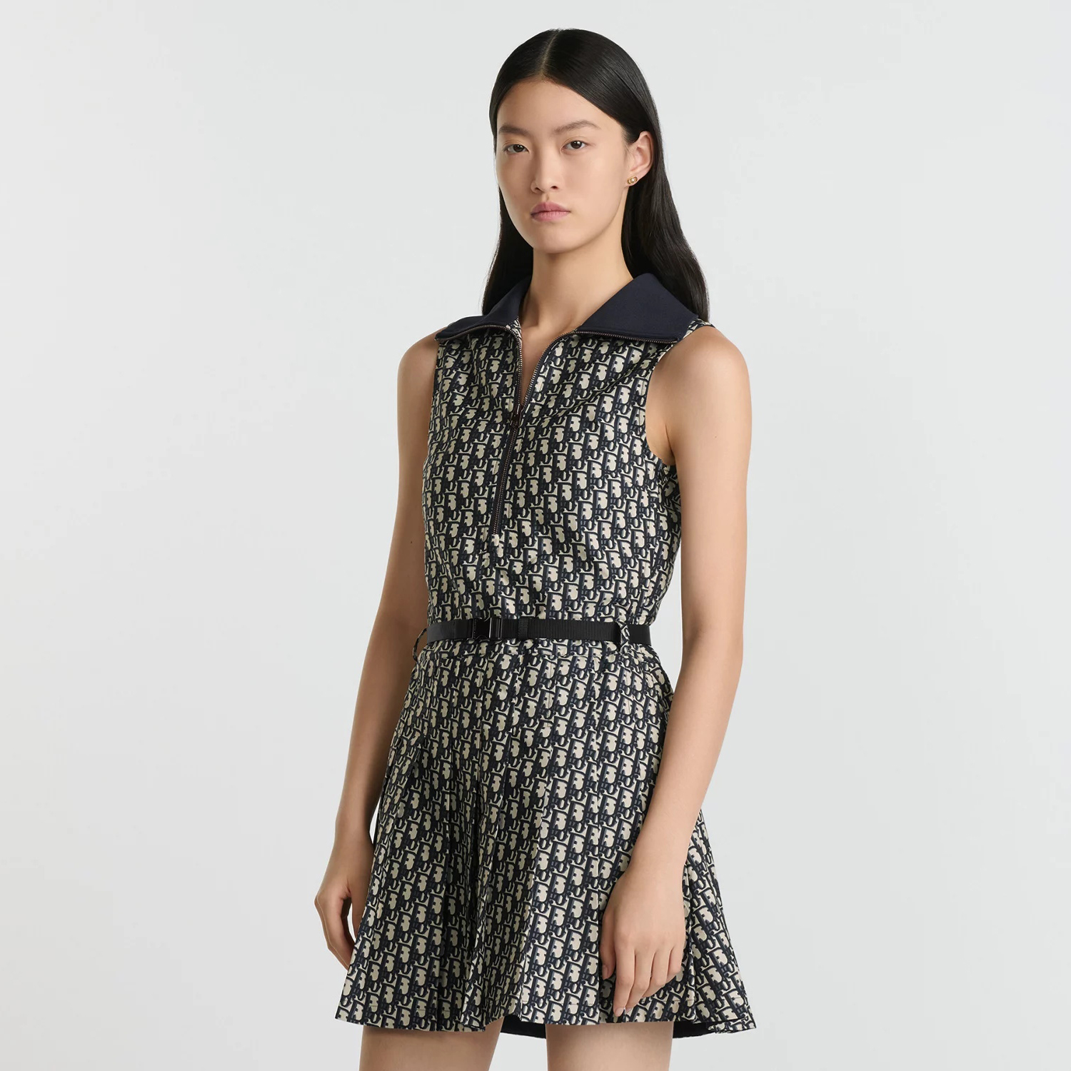 NIGO Dior Women's Spring/Summer Monogrammed Jacquard Pleated Sleeveless Half Zipper Neck Dresses #nigo75852