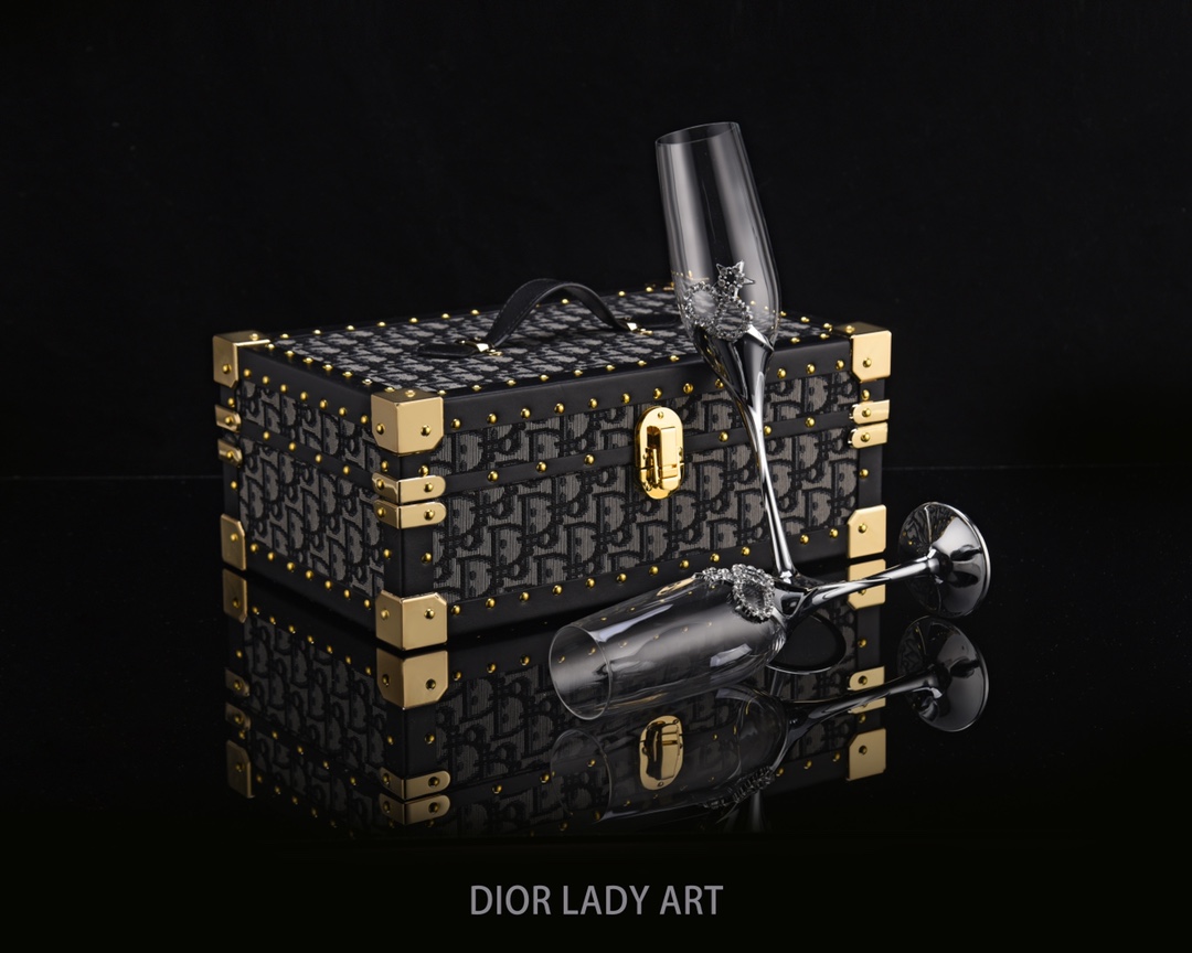 NIGO Dior Monogrammed Solid Wood Hard Case Champagne Glasses Gift Set #nigo75844