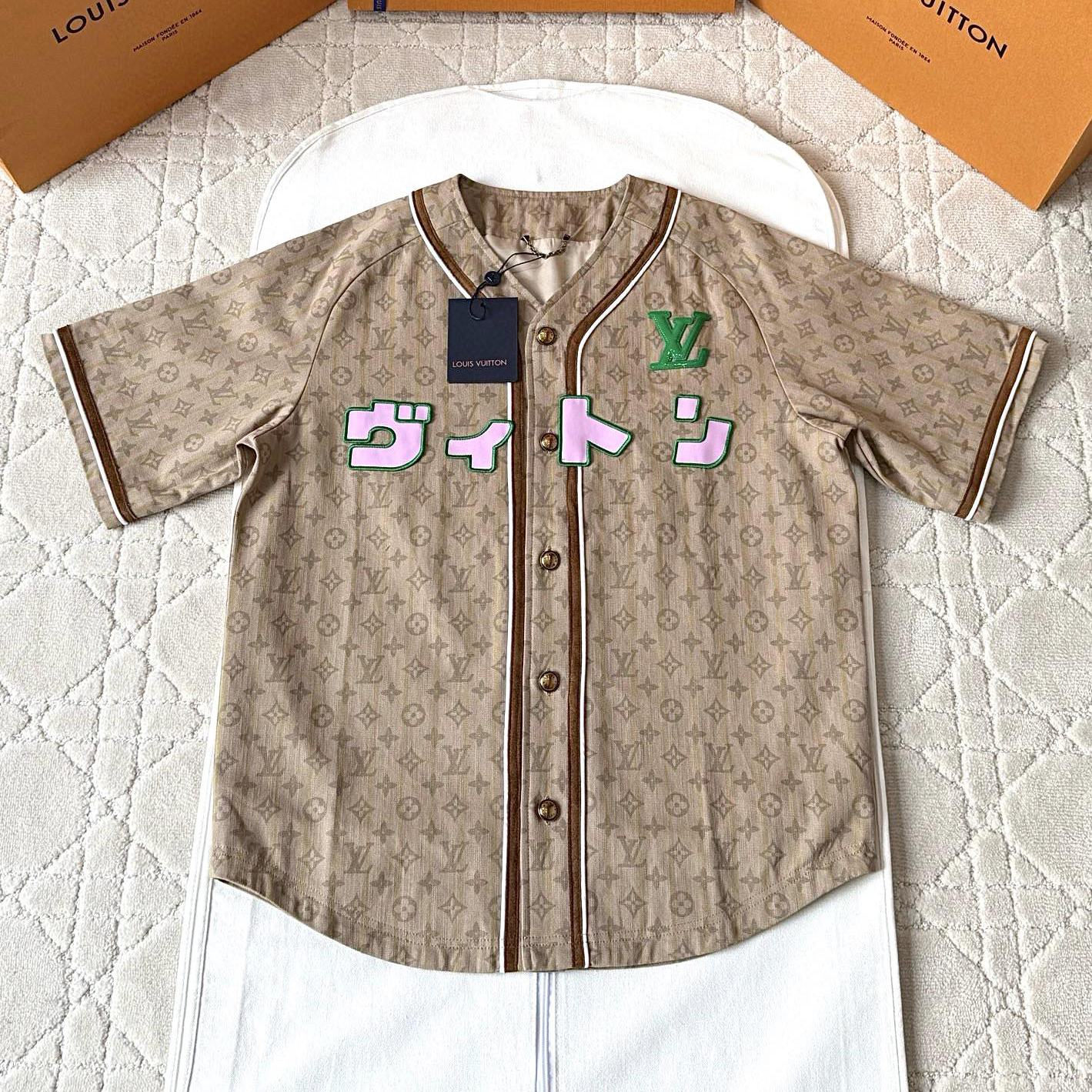 NIGO Louis Vuitton Men's And Women's Summer Monogrammed Embroidered Labeled Single Breasted Short Sleeved Shirts #nigo75866