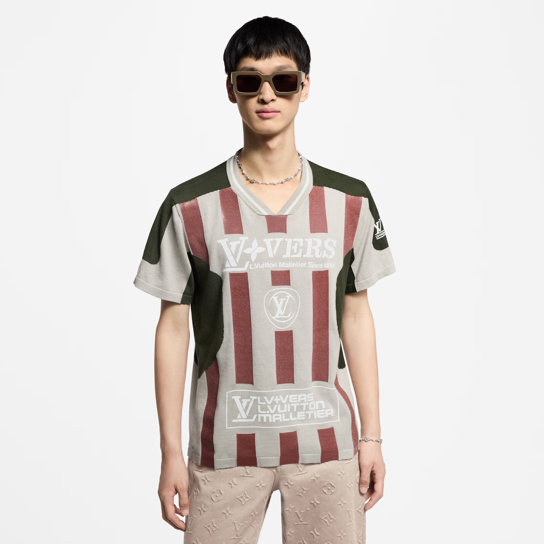NIGO Louis Vuitton Men's Summer Colorblocked Letter Printed V-Neck Short Sleeve T-Shirt #nigo75887