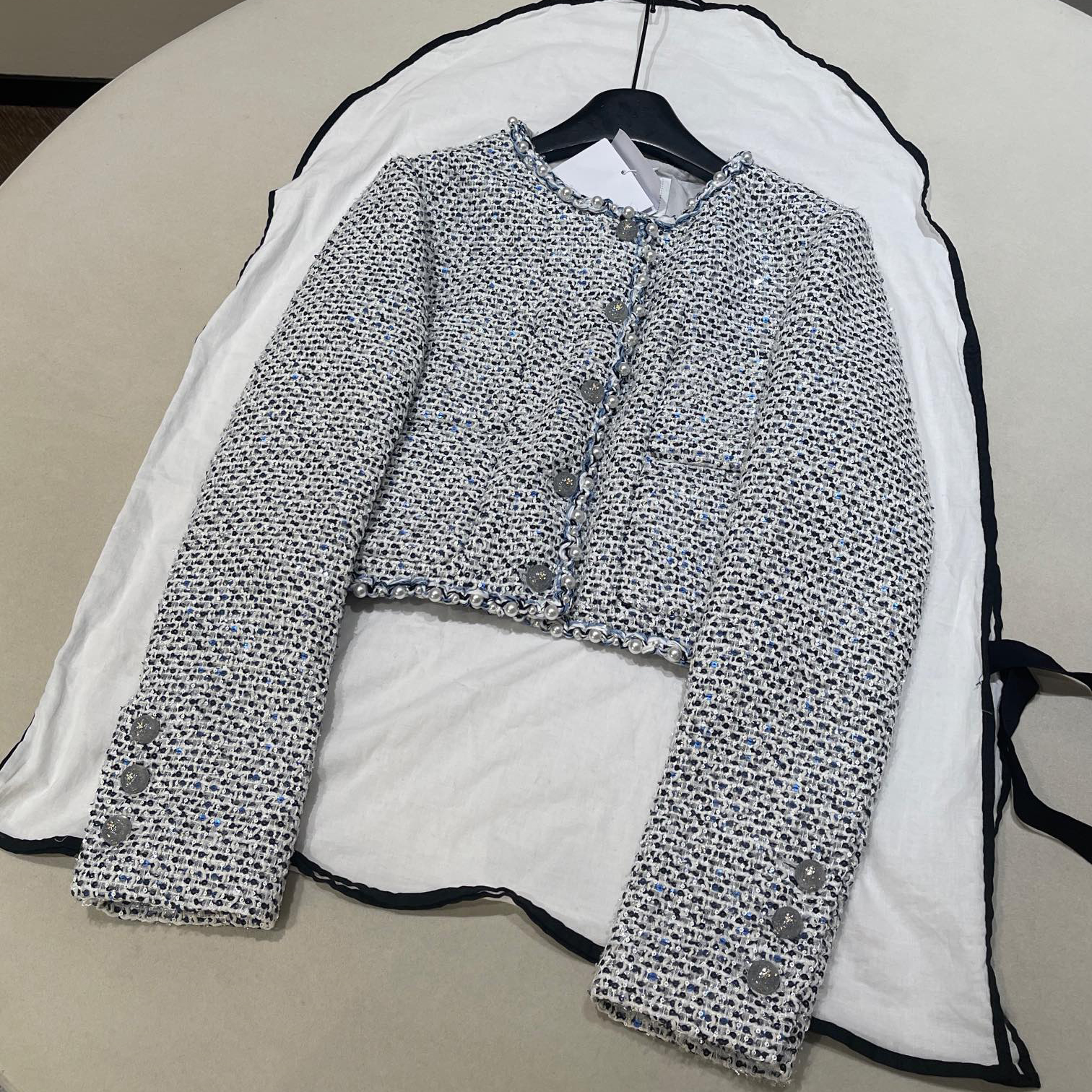 NIGO Chanel Women's Spring And Fall Sequin Tweed Round Neck Cotton Single-Breasted Long-Sleeved Jacket Ngvp #nigo1363