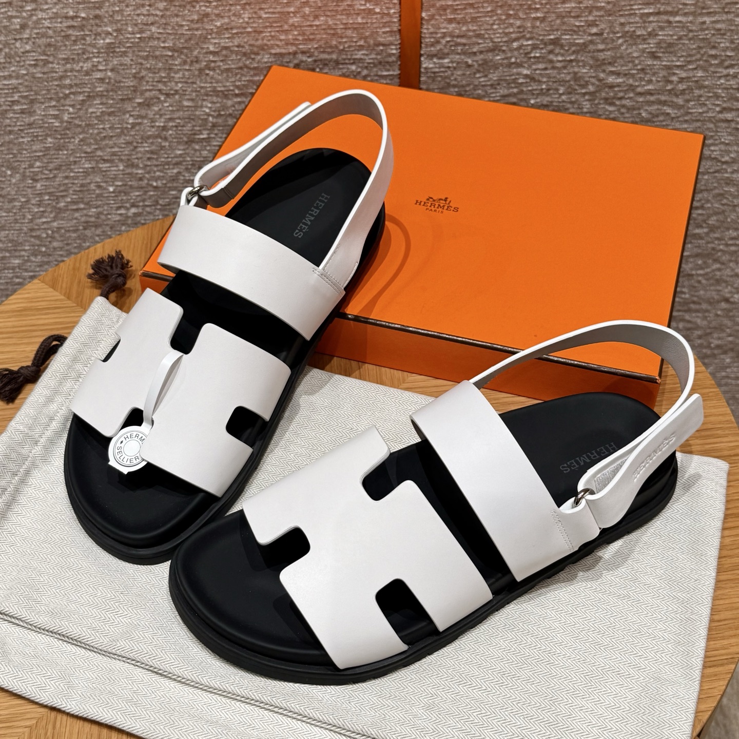 NIGO Hermes Men's Summer Solid Color Calfskin Suede Velcro Sandals Shoes #nigo75865