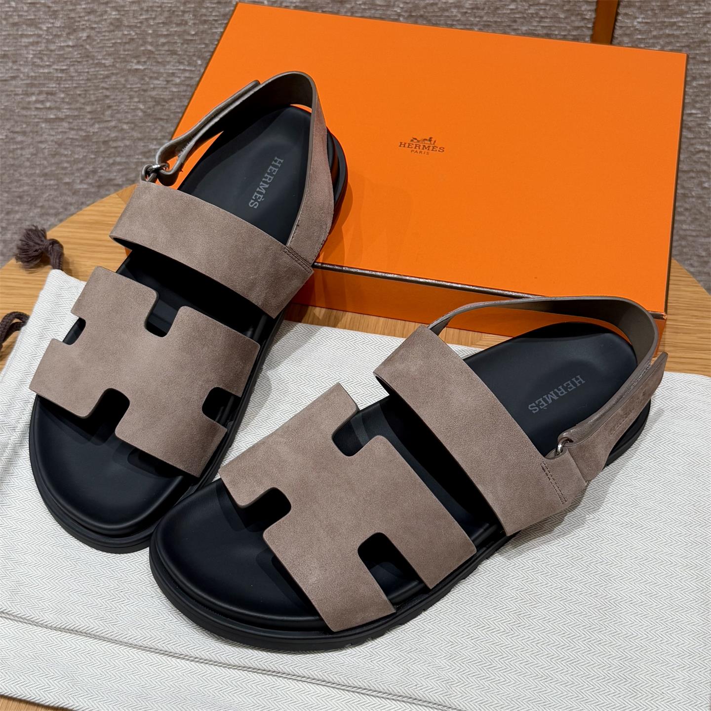 NIGO Hermes Men's Summer Solid Color Calfskin Suede Velcro Sandals Shoes #nigo75865