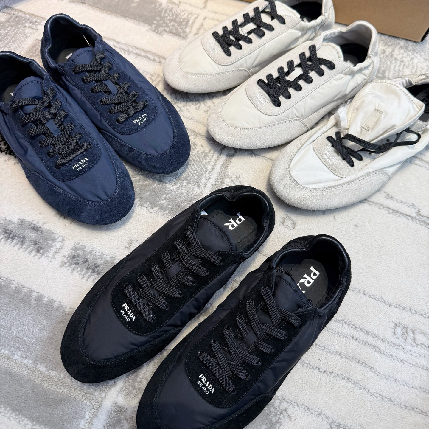 NIGO Prada Collapse Women's Spring Autumn Solid Color Recycled Nylon & Suede Lace Up Sneakers Shoes #nigo75859