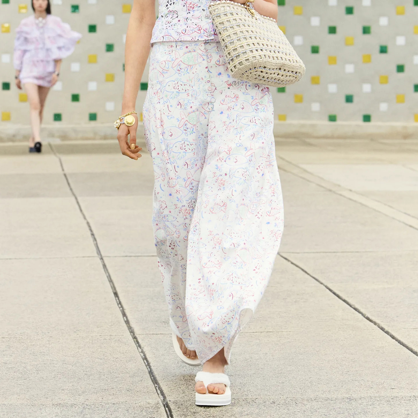 NIGO Chanel Women‘s Summer Colorful Fish Print Two Piece Silk Casual Pants #nigo75883