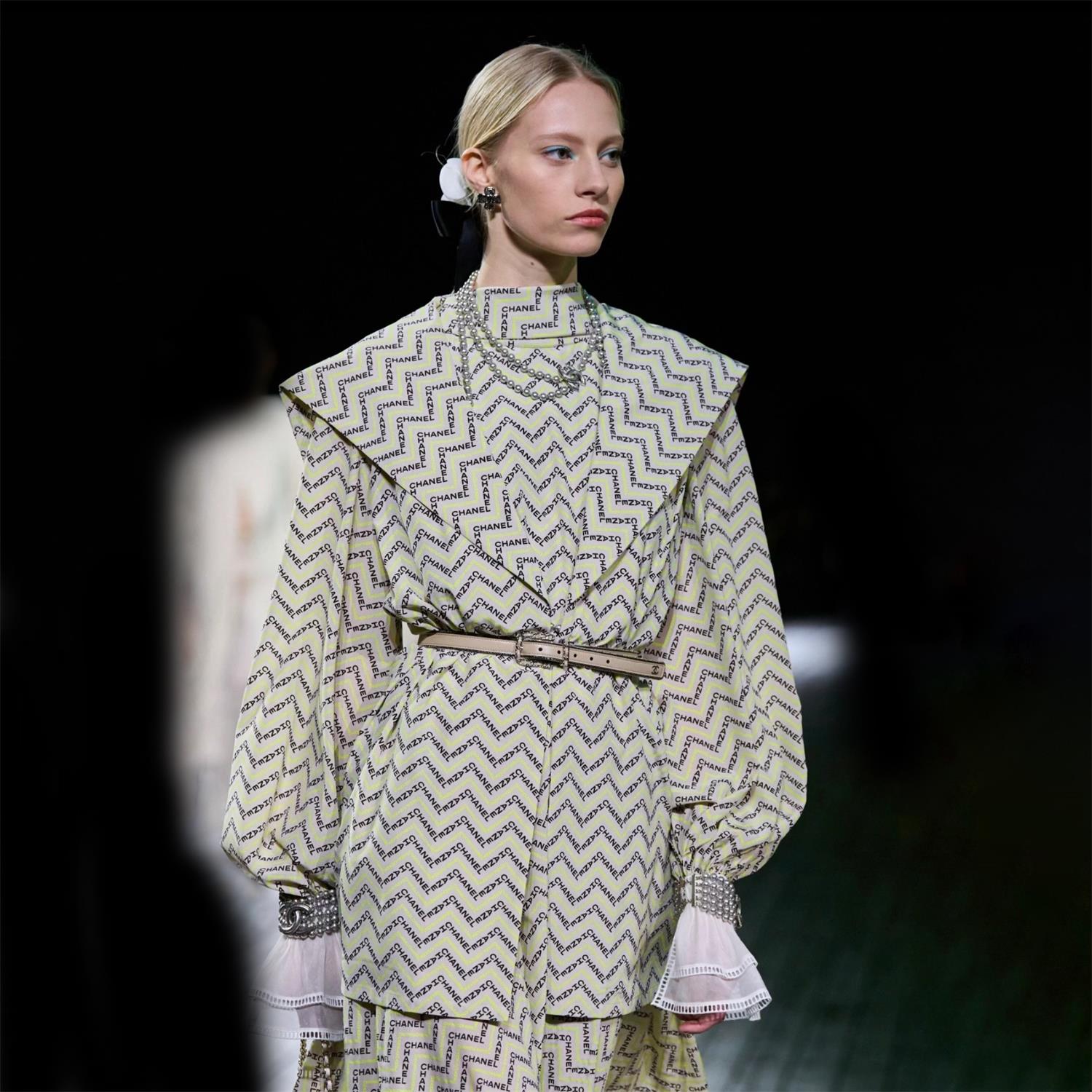 NIGO Chanel Women's Spring/Summer Letter Logo Pattern Lantern Sleeve Tunic Shirt #nigo75896