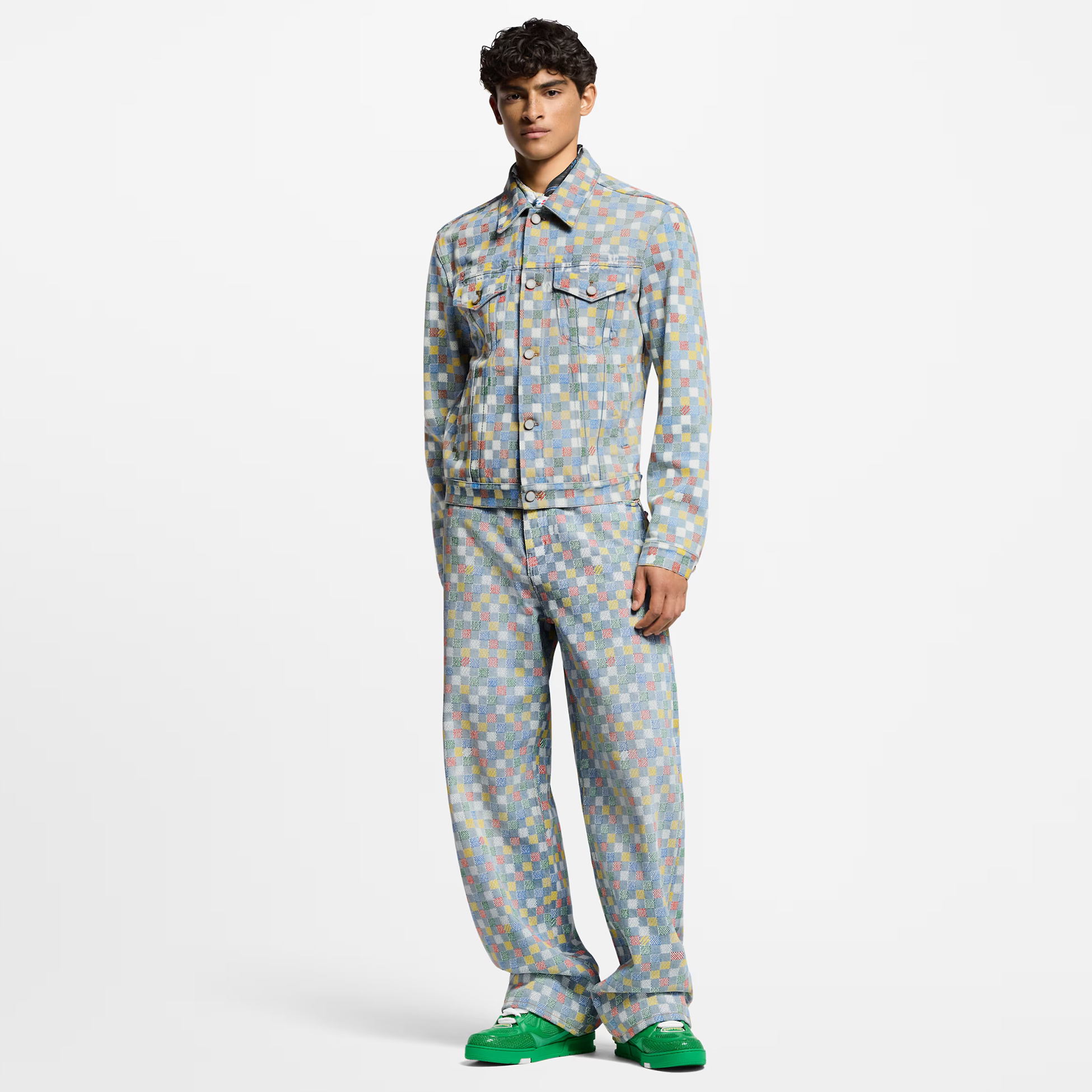 NIGO Louis Vuitton Men's Spring And Autumn Color Checkerboard Print Single Breasted Long Sleeved Denim Jacket Button Jeans Pants Suit Set #nigo75885