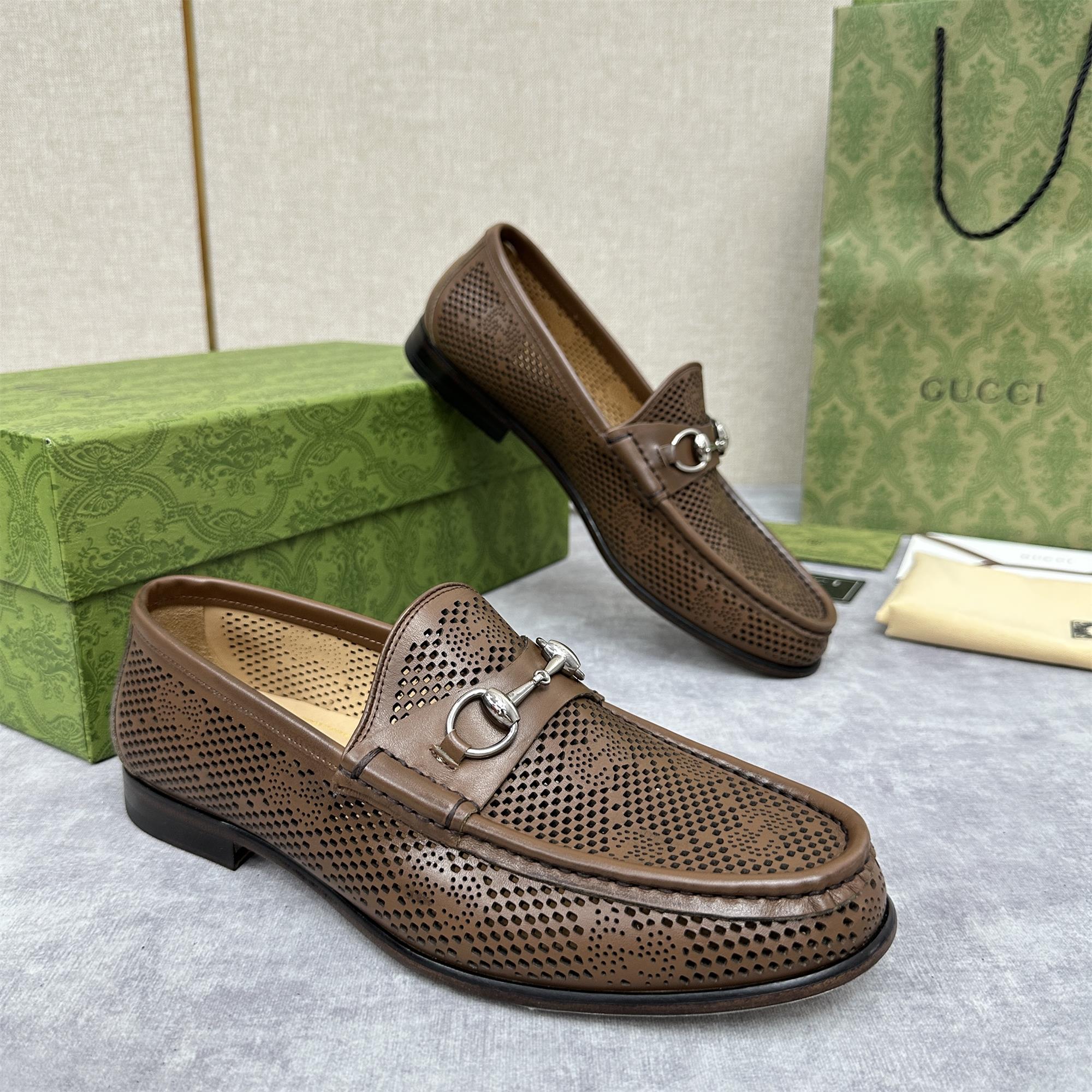 NIGO Gucci Horsebit 1953 Men's Summer Cutout Design Round Toe Flat Heel Leather Loafers Shoes #nigo75893