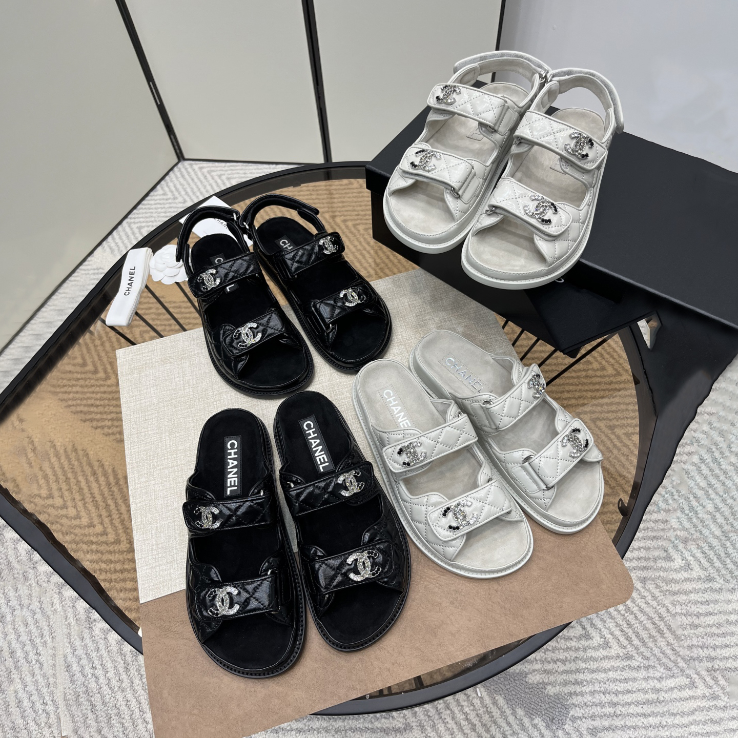 NIGO Chanel Women's Summer Solid Color Leather Round Toe Velcro Sandals Shoes #nigo75875