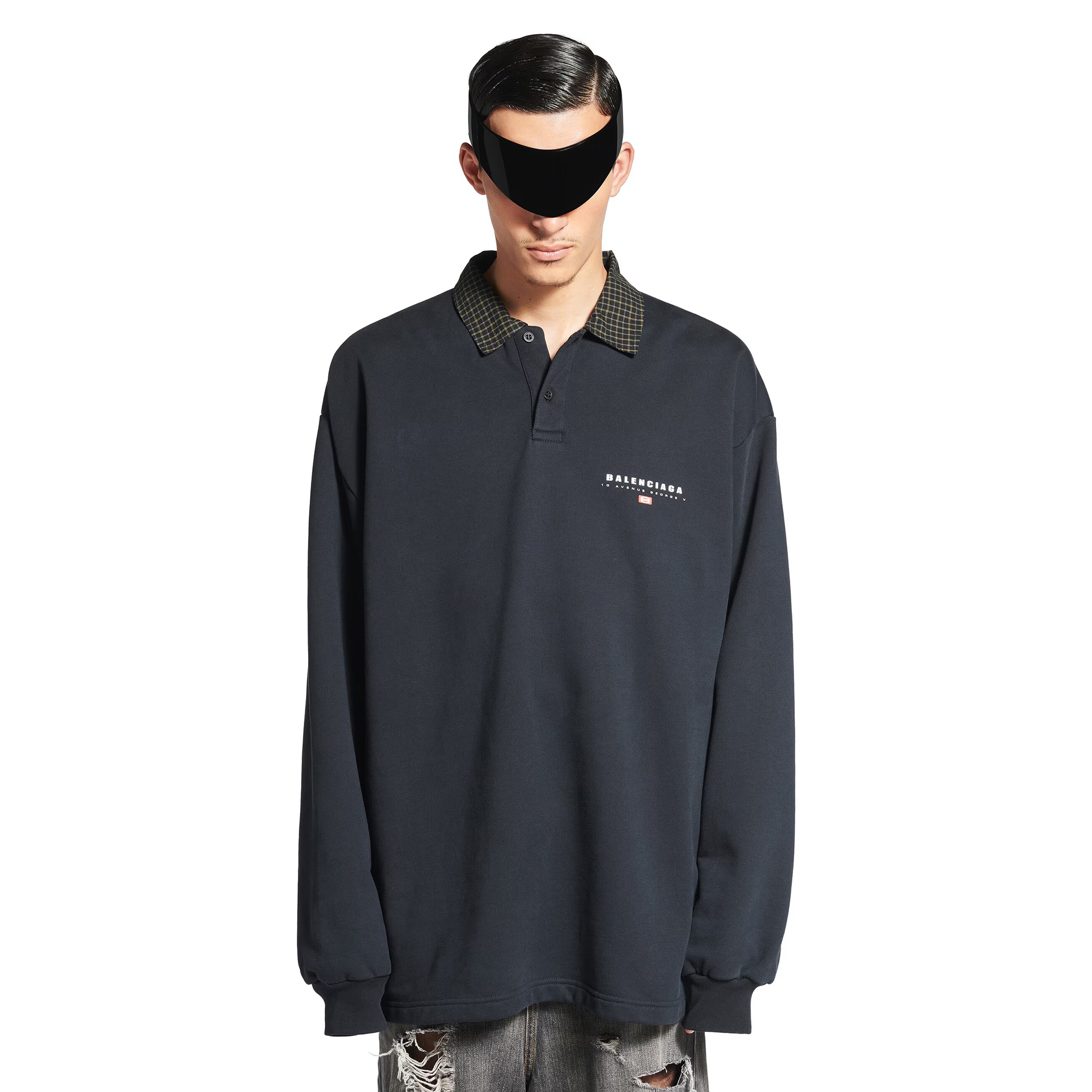 NIGO Balenciaga Men's Spring/Summer Solid Color Plaid Polo Neck Long Sleeve T-Shirt #nigo75897