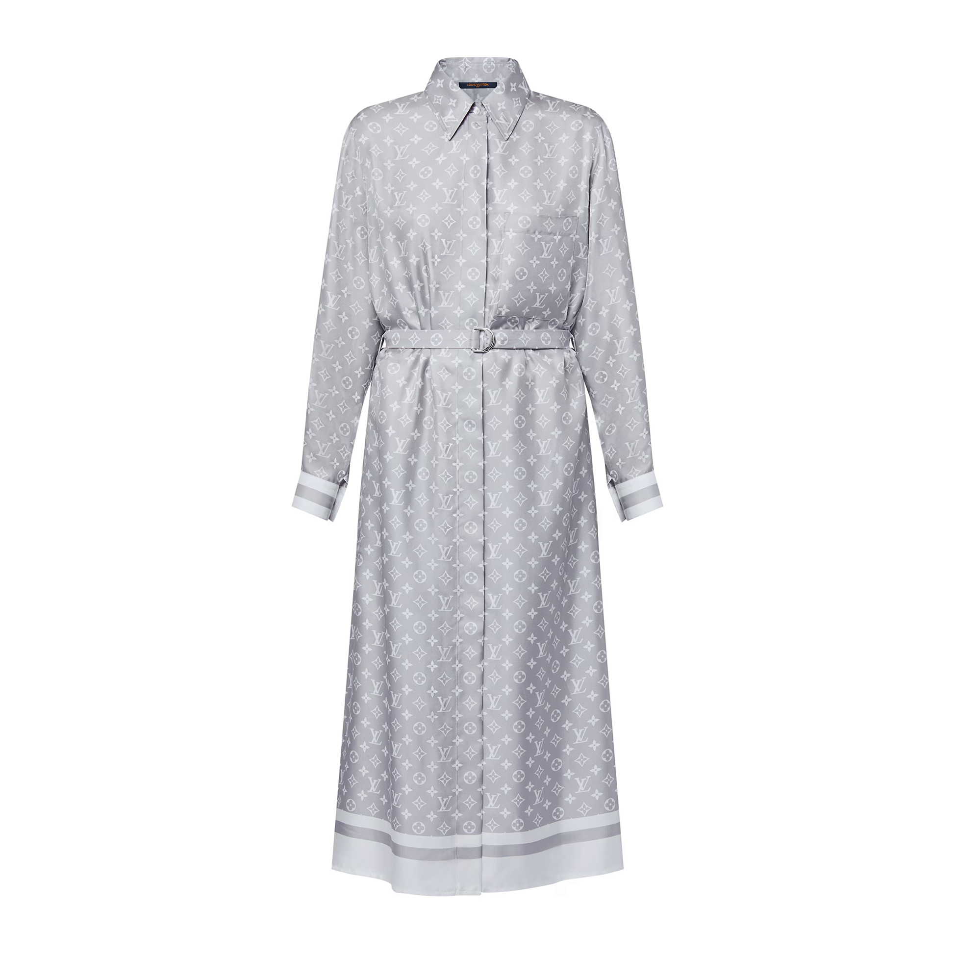 NIGO Louis Vuitton Women's Summer Letter Printed Gray Single Breasted Long Sleeve Silk Dresses #nigo75877