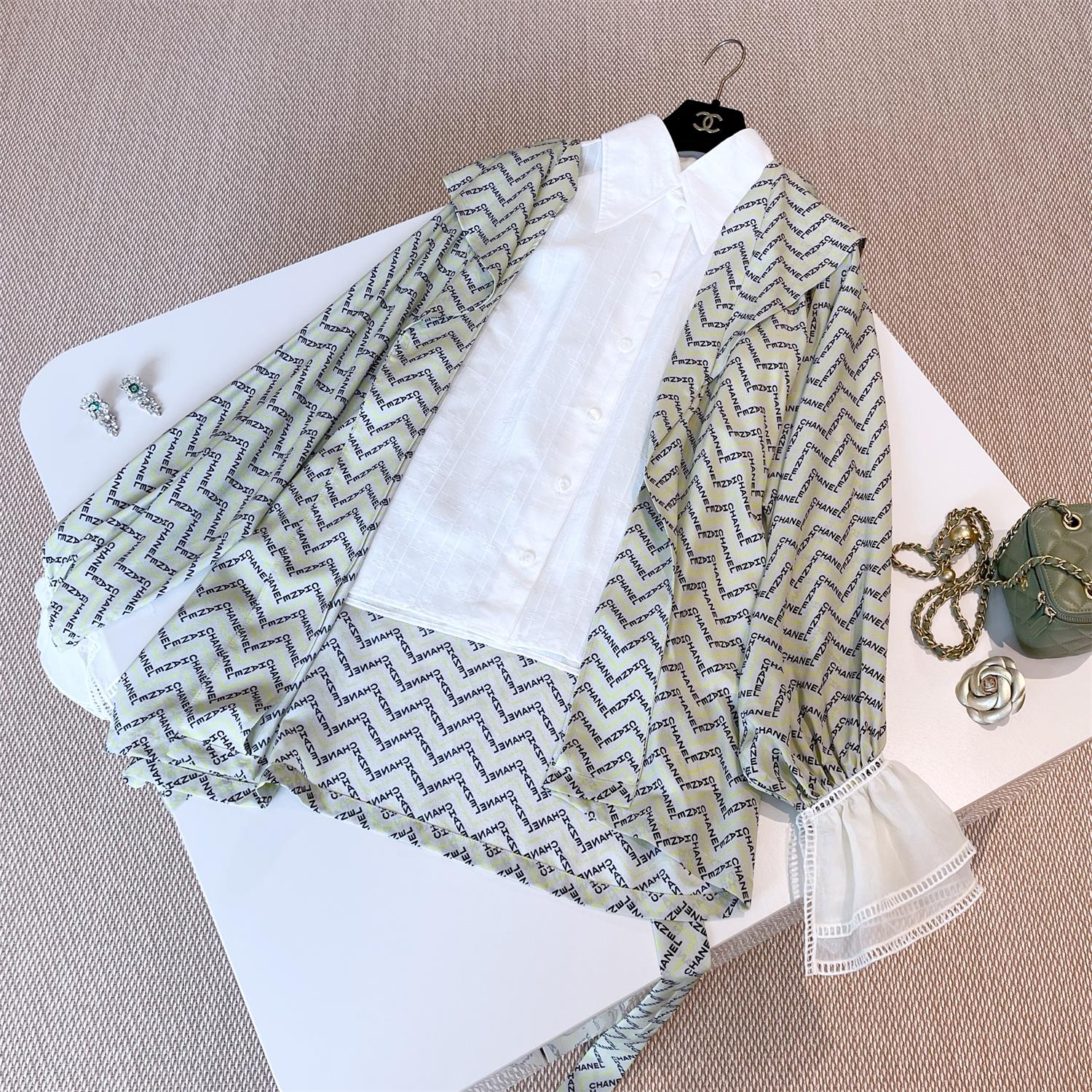 NIGO Chanel Women's Spring/Summer Letter Logo Pattern Lantern Sleeve Tunic Shirt #nigo75896