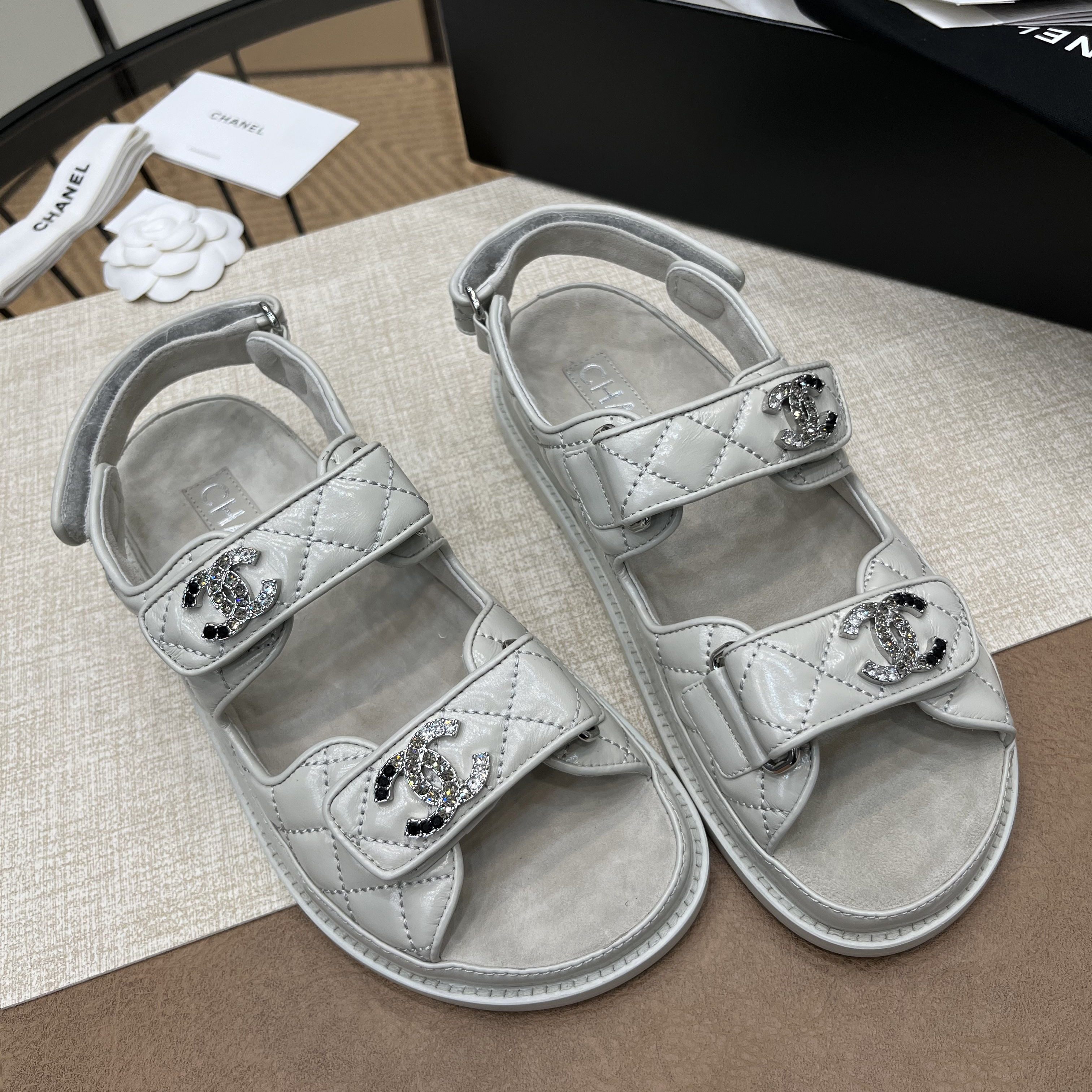 NIGO Chanel Women's Summer Solid Color Leather Round Toe Velcro Sandals Shoes #nigo75875