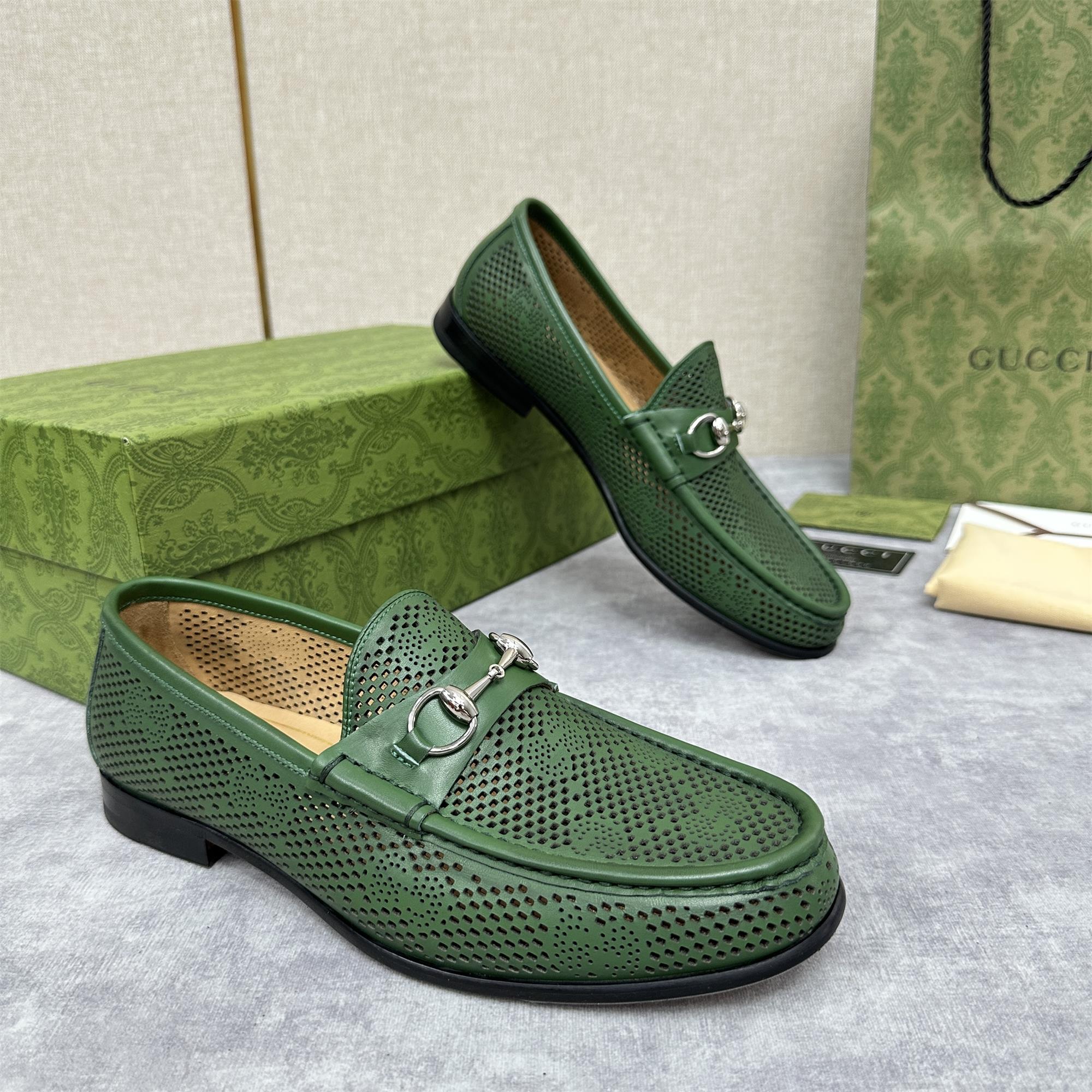 NIGO Gucci Horsebit 1953 Men's Summer Cutout Design Round Toe Flat Heel Leather Loafers Shoes #nigo75893