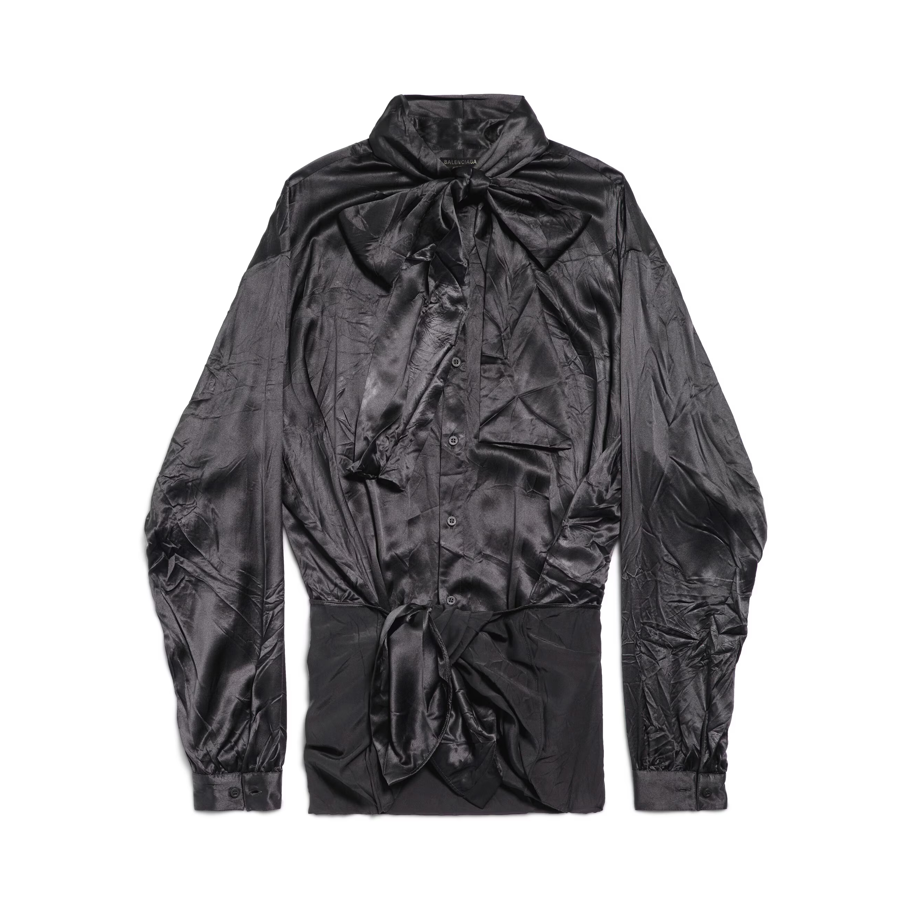 NIGO Balenciaga Women's Spring, Summer And Autumn Silk Solid Color Pleated Knotted LavalièRe Blouse Casual Long Sleeve Irregular Shirt Ngvp #nigo1371