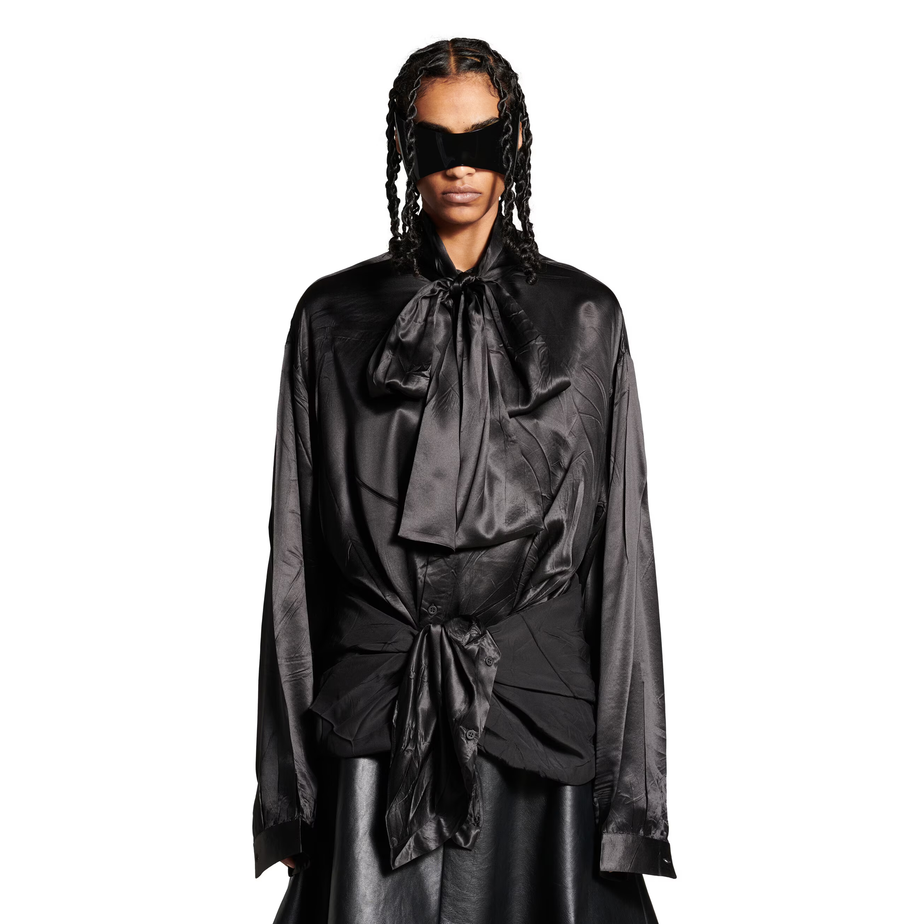 NIGO Balenciaga Women's Spring, Summer And Autumn Silk Solid Color Pleated Knotted LavalièRe Blouse Casual Long Sleeve Irregular Shirt Ngvp #nigo1371