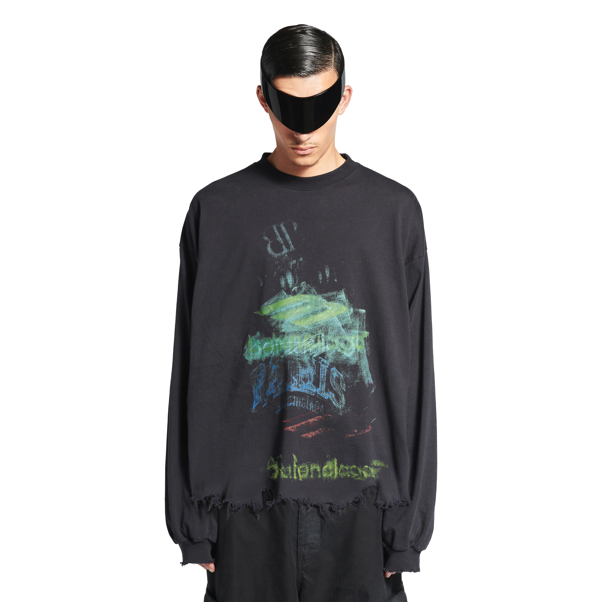 NIGO Balenciaga Women's And Men’s Summer Solid Color Cotton Graffiti Printed Brushed Regular Fit Round Neck Long Sleeve T-Shirt #nigo75931