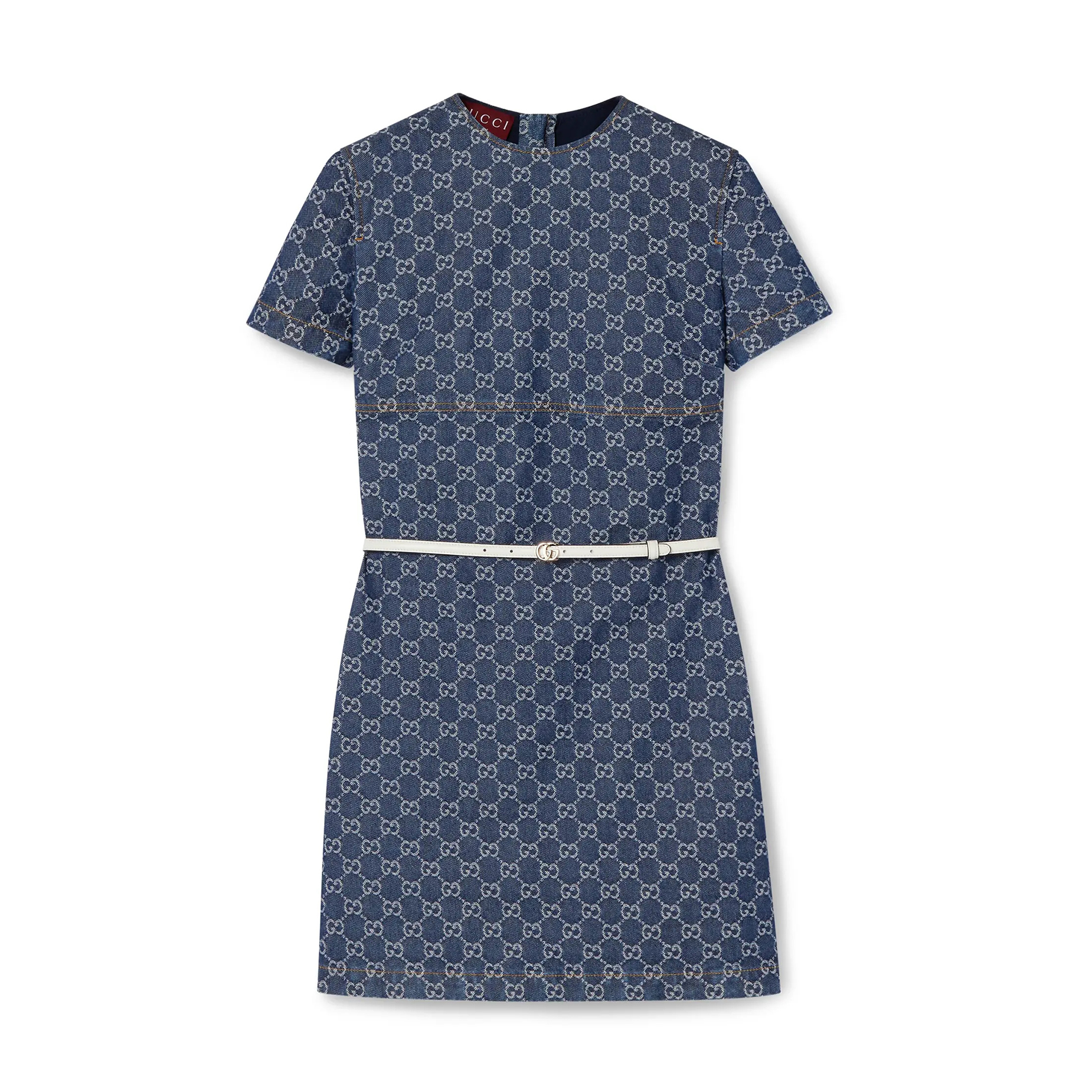 NIGO Gucci Women's Spring/Summer Logo Printed Denim Jacquard Round Neck Zipper Short Sleeve Dresses #nigo75916