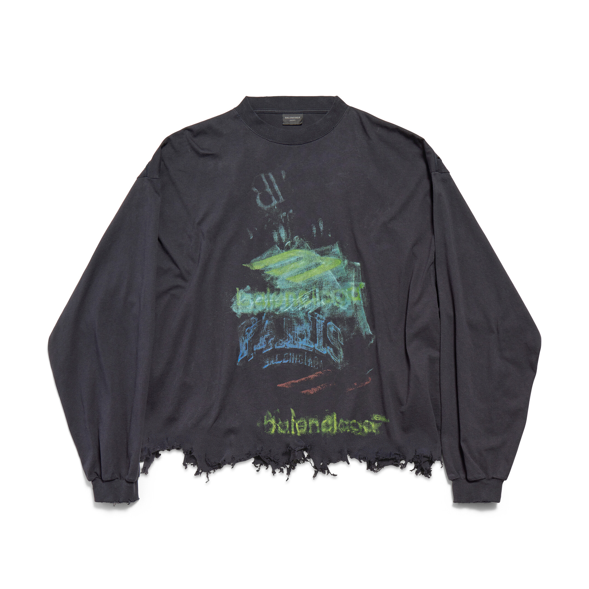 NIGO Balenciaga Women's And Men’s Summer Solid Color Cotton Graffiti Printed Brushed Regular Fit Round Neck Long Sleeve T-Shirt #nigo75931