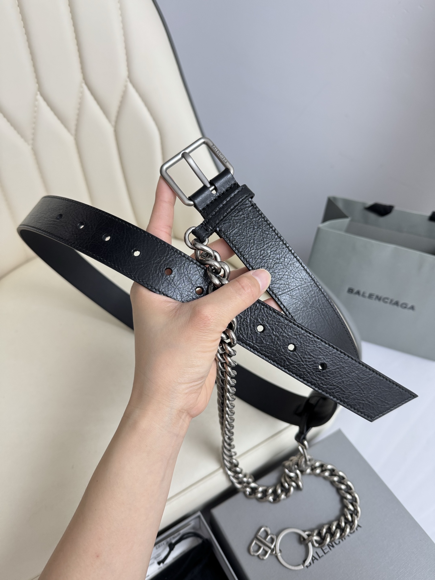 NIGO Balenciaga Men's Logo Monaco Chain Strap Belt Solid Color Width 3.5cm  Accessories Ngvp #nigo1379