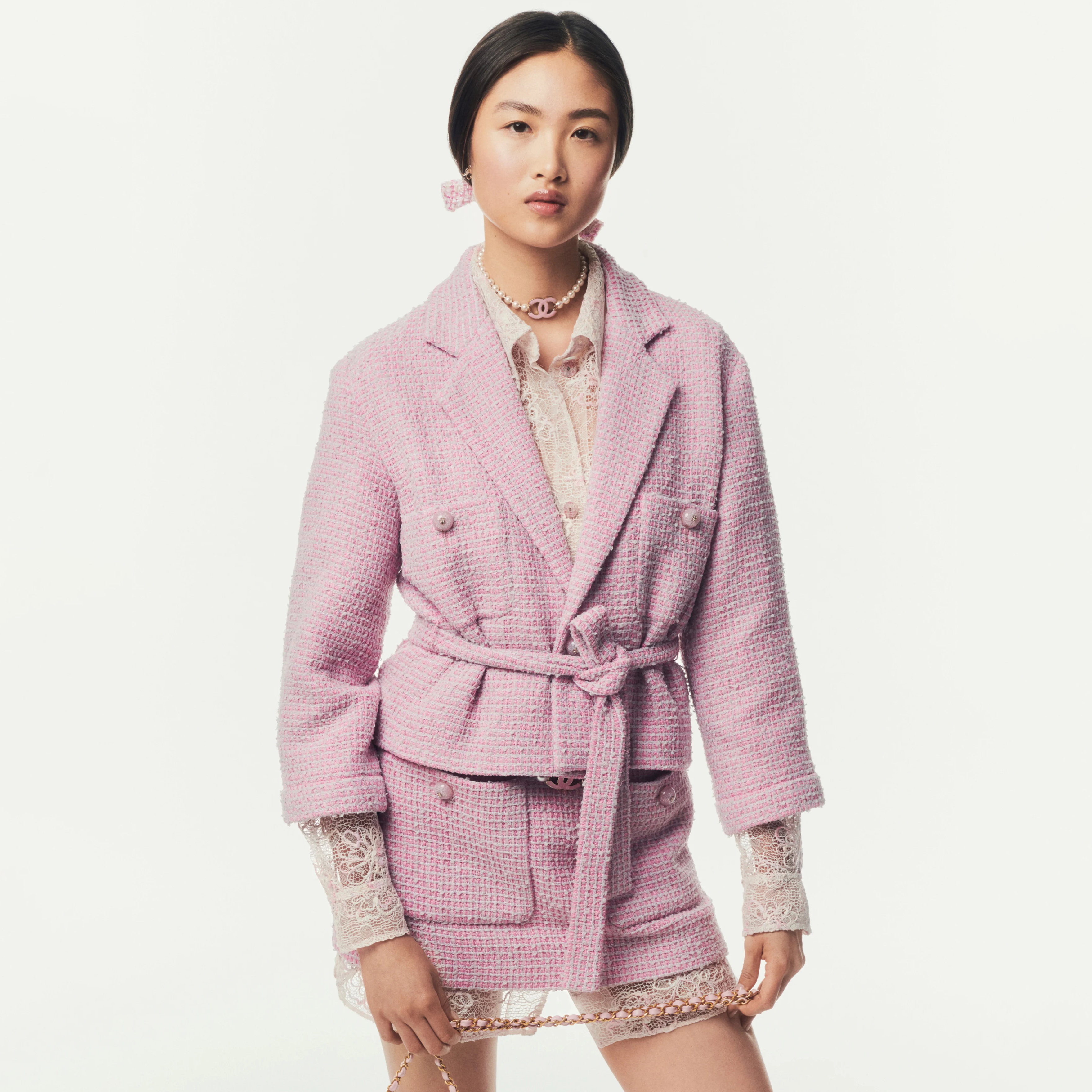 NIGO Chanel Women's Cotton Tweed Solid Color Lapel Tie Long Sleeve Jacket Spring And Autumn Casual Half Skirt Ngvp #nigo1378