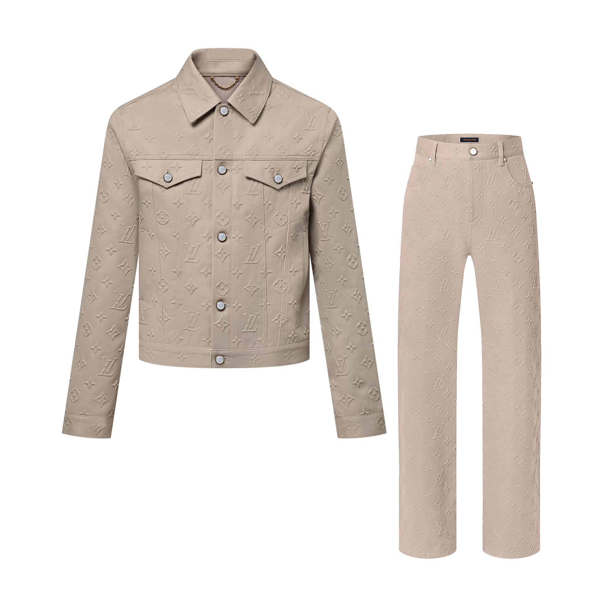 NIGO Louis Vuitton Men's Summer Solid Color Embossed Letters Printed Single Breasted Long Sleeved Denim Jacket Casual Jeans Pants Suit Set #nigo75948