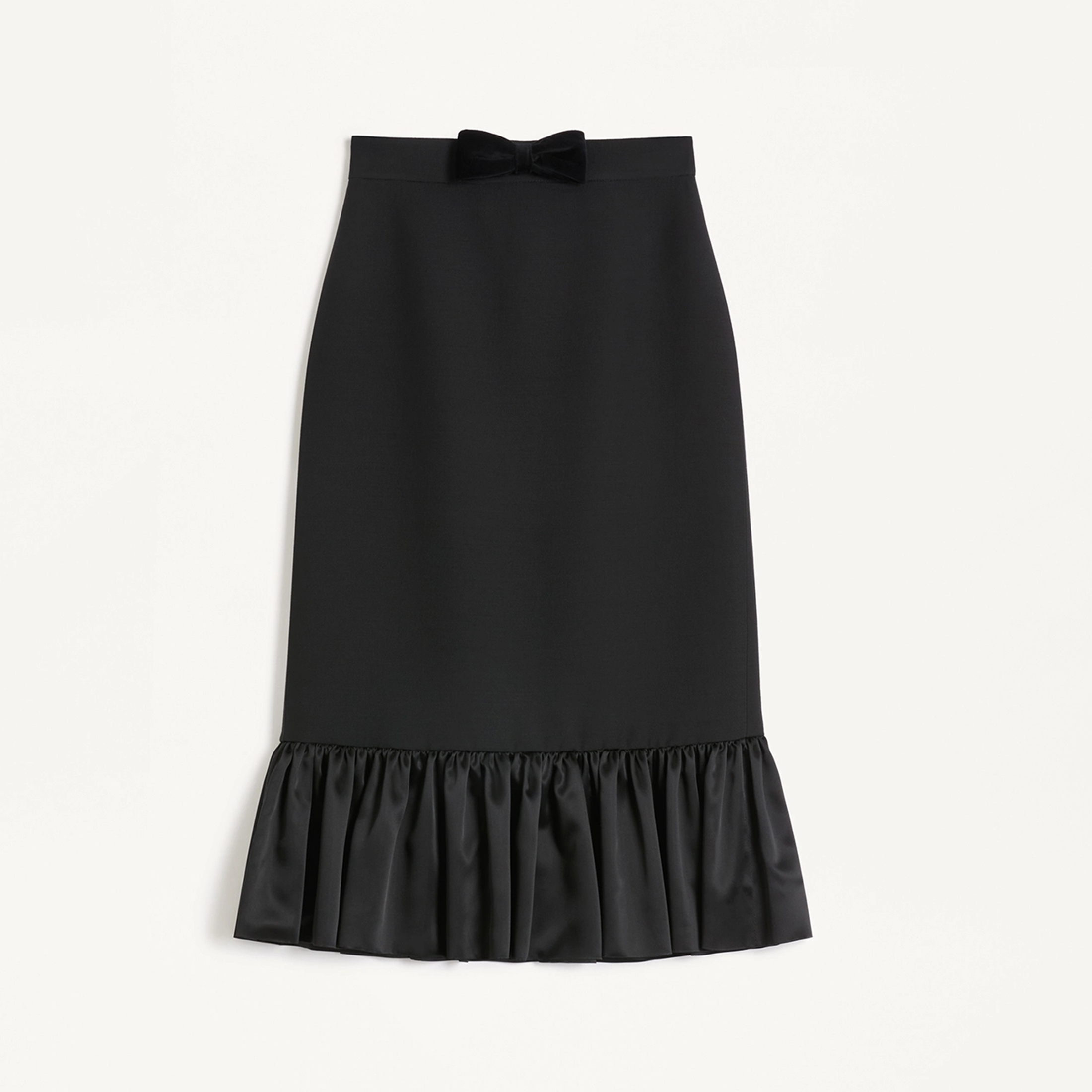 NIGO Valentino Crepe Couture Maze Long Women's Bow Fashion Satin Ruffle Halter Temperament Elegant Black Skirt Ngvp #nigo1341