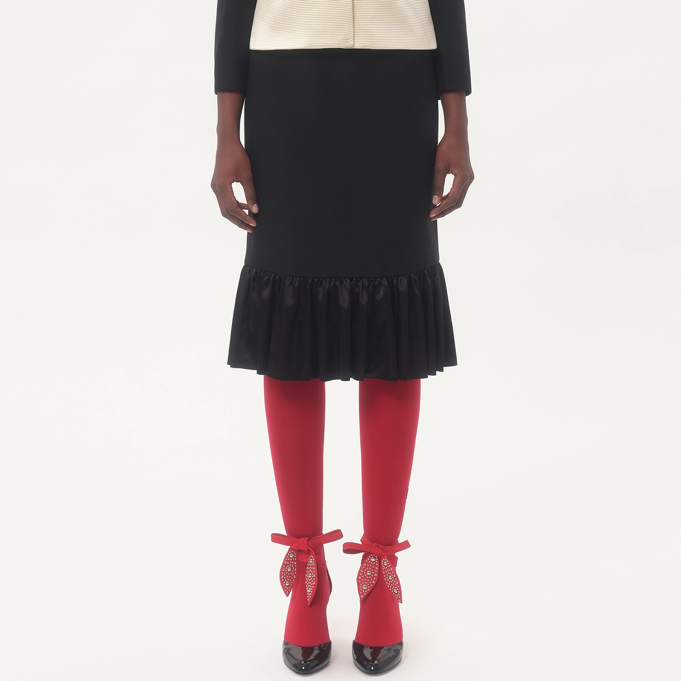 NIGO Valentino Crepe Couture Maze Long Women's Bow Fashion Satin Ruffle Halter Temperament Elegant Black Skirt Ngvp #nigo1341