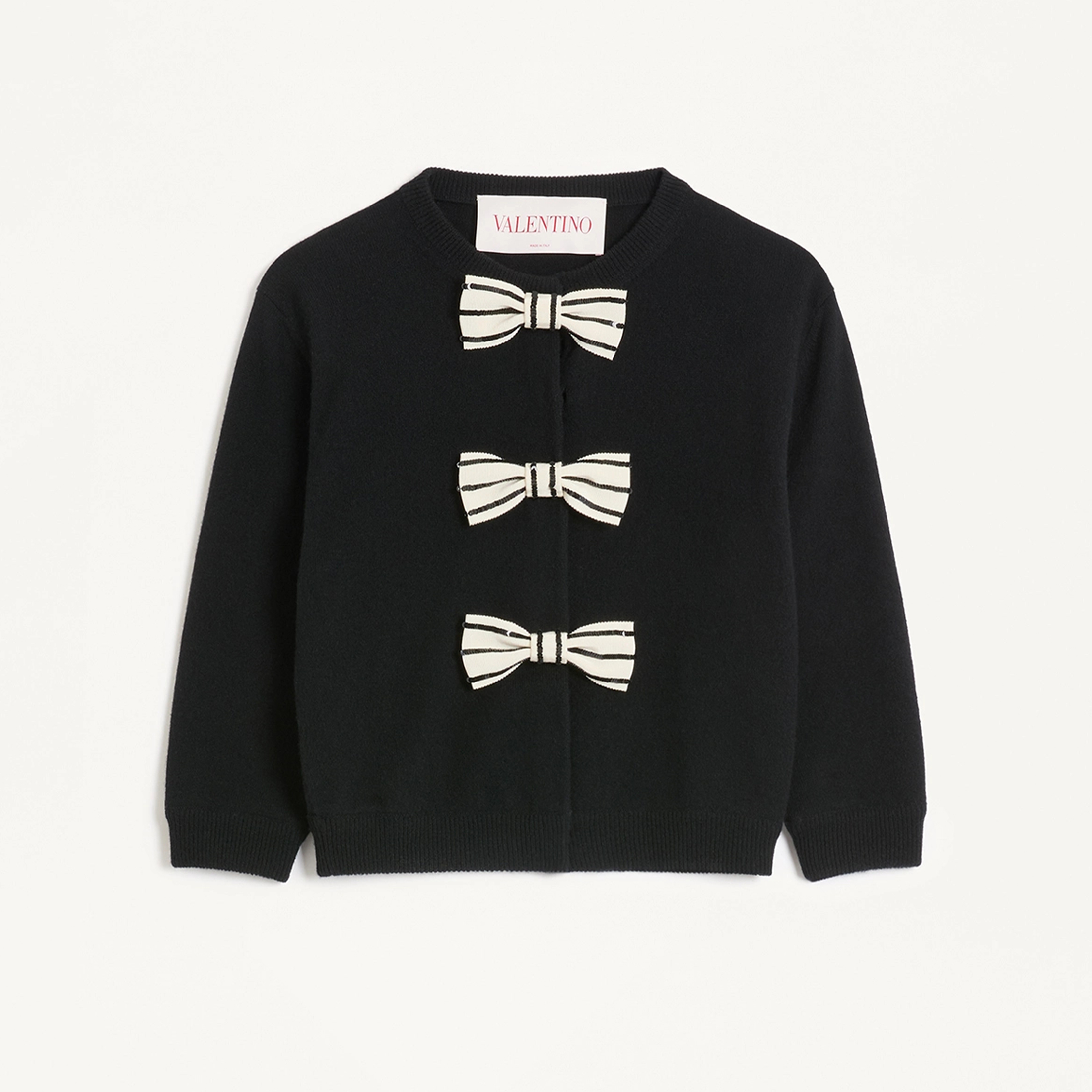 NIGO Valentino Women's Embroidery Bow Cardigan Black Wool Knit Medium Sleeve Round Neck Temperament Elegant Casual Top T-shirt Ngvp #nigo1339