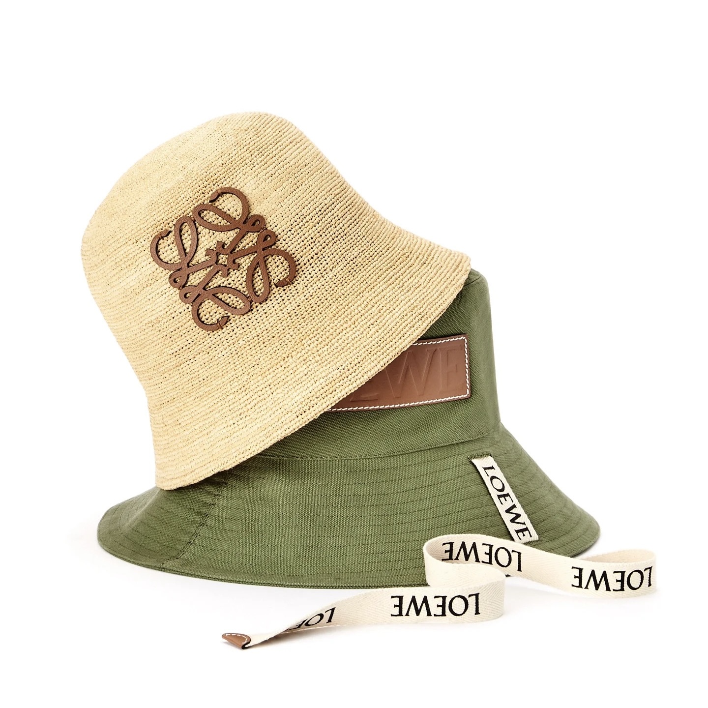 NIGO Loewe Women's Khaki Raffia And Cowhide Bucket Hat Flat Cap Large Brim Hat #nigo75956