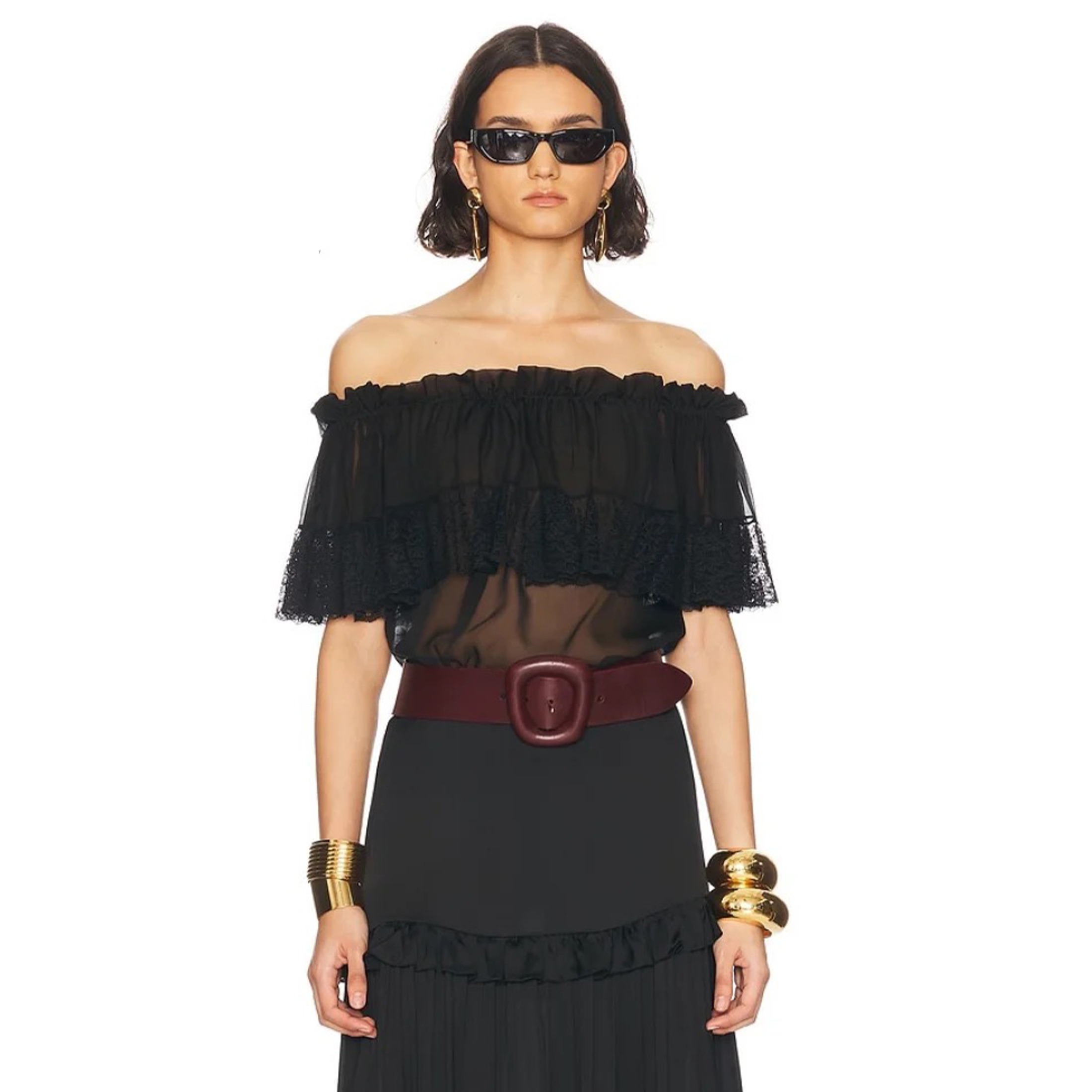 NIGO Saint Laurent Spring And Summer Models Ladies Strapless Lace Casual Shirt One-Shoulder French Fashion Sexy Comfortable Top T-Shirt Ngvp #nigo1342