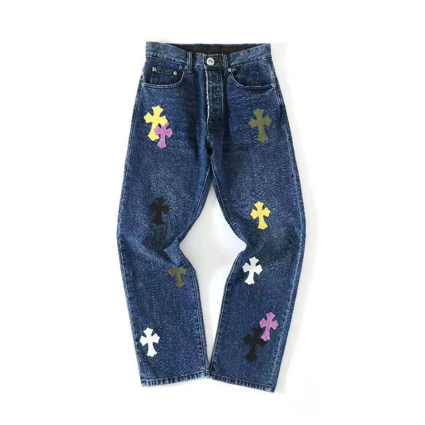 NIGO Chrome Hearts Men's and Women's Spring and Fall Cross Calfskin Labeled Blue Jeans Pants #nigo76119