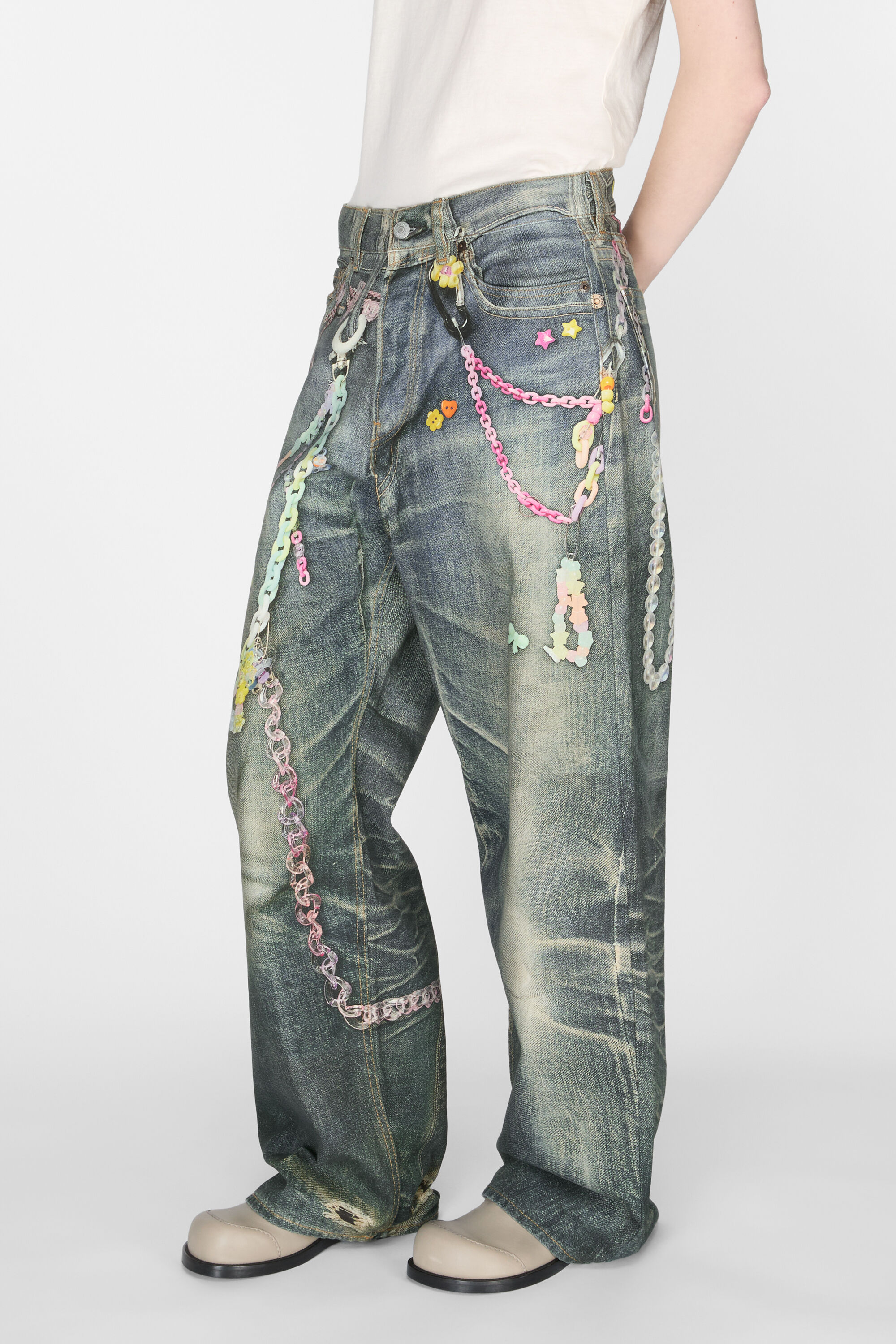 NIGO Acne Studios Men's Women's Four Seasons Chain Printed Loose Low Waist Solid Color Baggy Fit Leg Denim Pants Ngvp #nigo1386