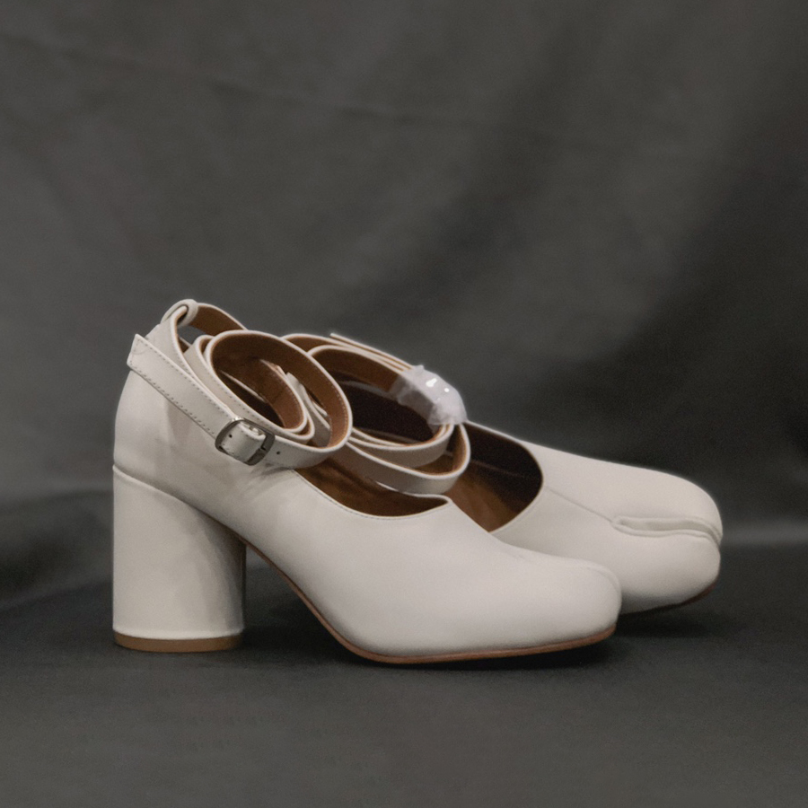 NIGO Maison Margiela Women's Spring & Autumn Solid Color Leather Split Split One Foot Stirrup Casual Baotou Heeled Sandals Shoes #nigo76135