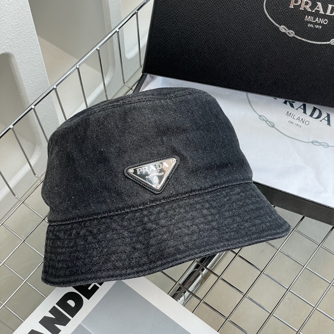 NIGO Prada Men's Metal Triangle Tag Logo Solid Color Cowboy Baseball Cap Fisherman's Hat #nigo76124