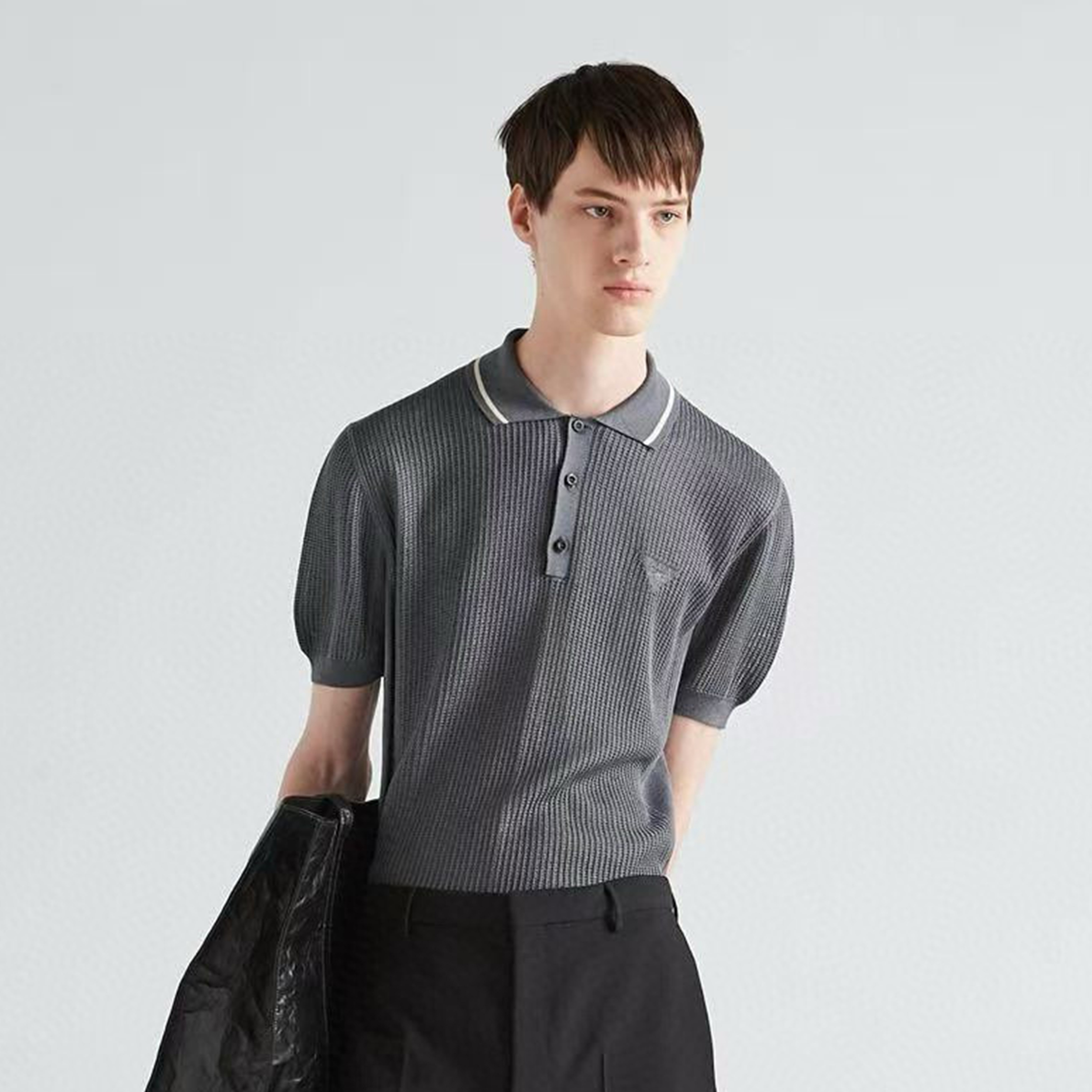 NIGO Prada Men'S Spring And Summer Silk Cotton Polo Knit Short-Sleeved Lapel Embroidered Logo Fashionable And Comfortable Casual Tops T-Shirt #nigo75984