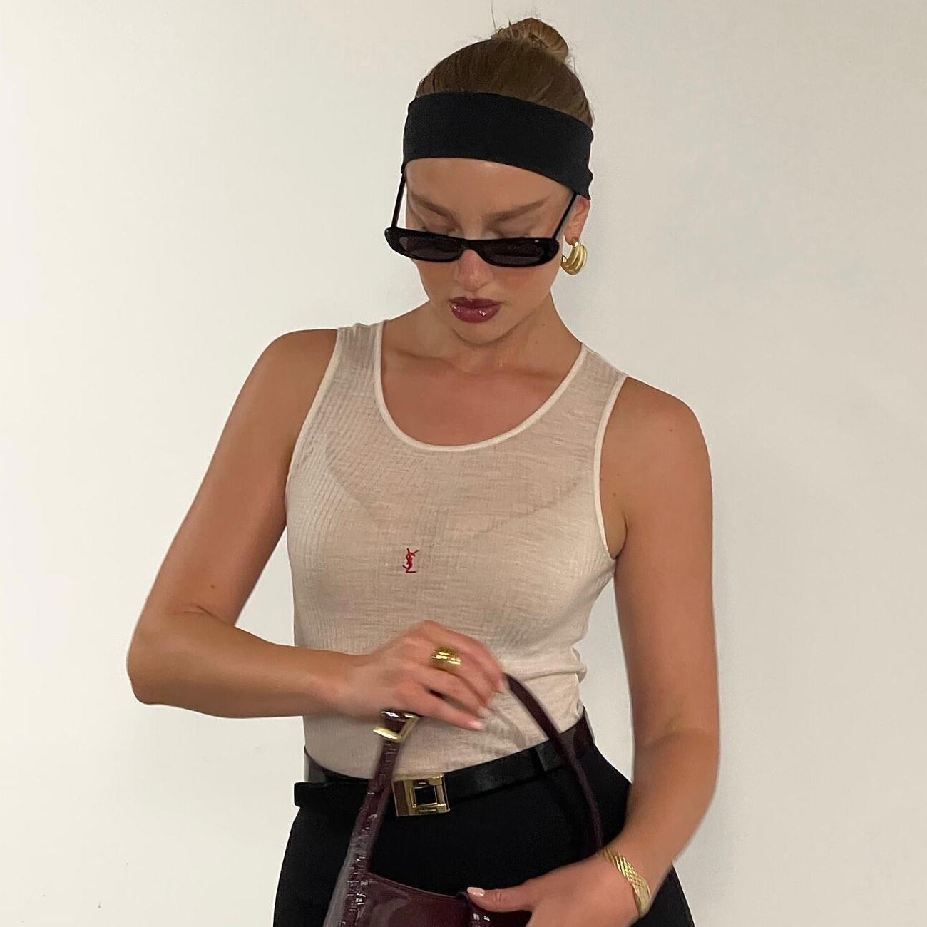 NIGO SAINT LAURENT Women's Summer Solid Color Semi-sheer Ribbed Letter Embroidered Tank Top #nigo76133