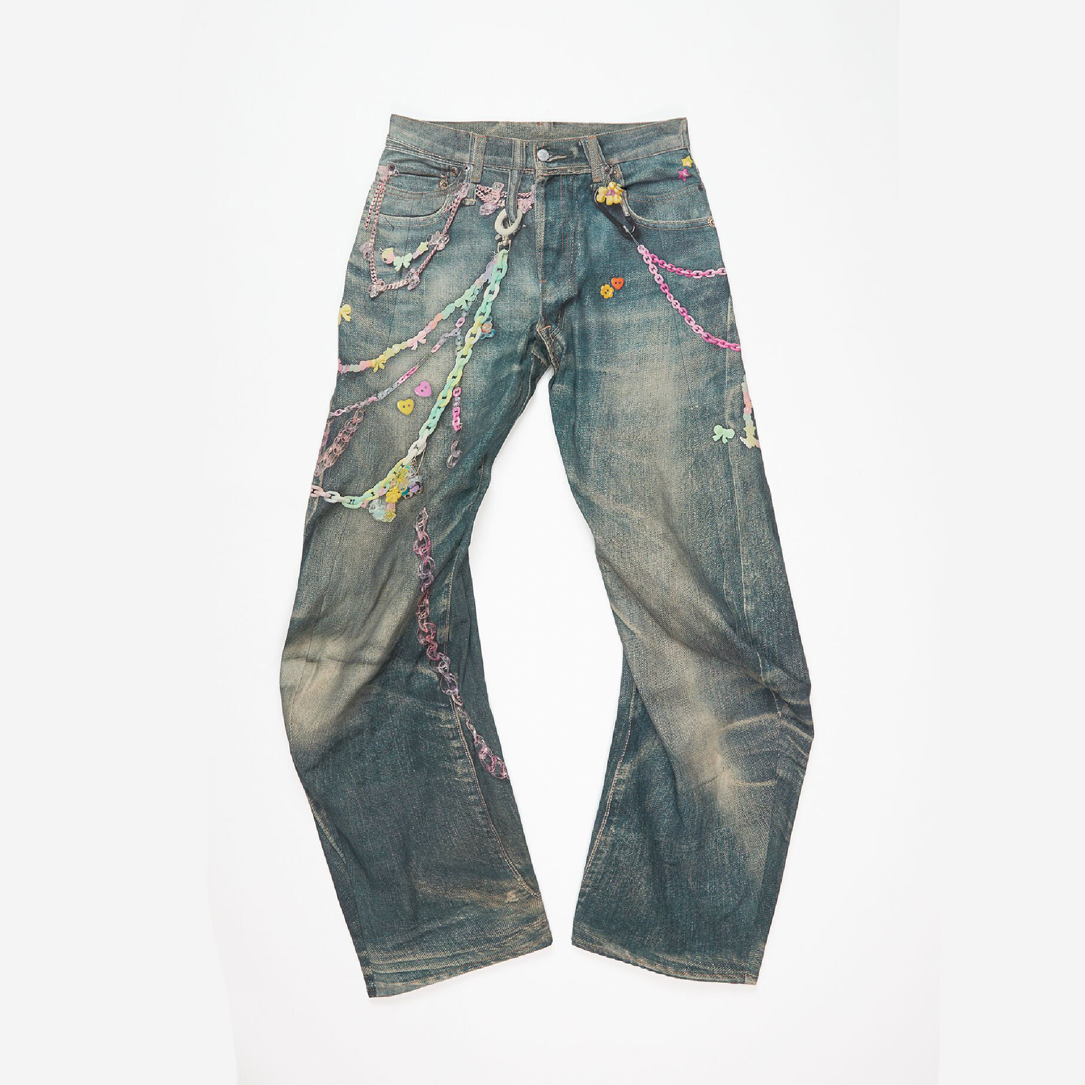 NIGO Acne Studios Men'S Women'S Four Seasons 3d Print Chain Print Loose Fit Jeans Fashion High Street Machete Pants Jeans  Ngvp #nigo1343