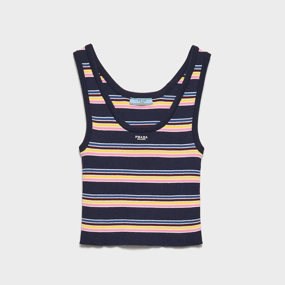 NIGO Prada Women's Summer Striped Printed Color Blocking Slim Short Knitted Tank Top #nigo75976