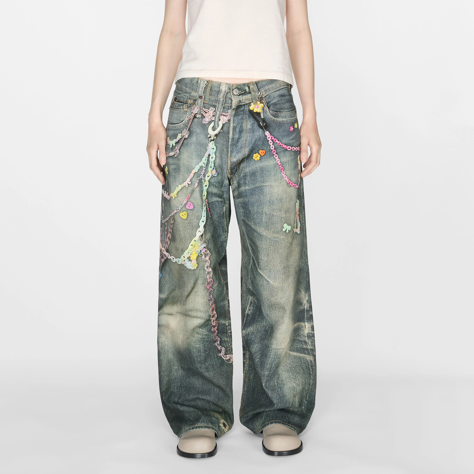 NIGO Acne Studios Men's Women's Four Seasons Chain Printed Loose Low Waist Solid Color Baggy Fit Leg Denim Pants Ngvp #nigo1386