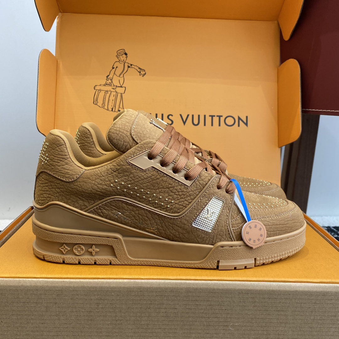 NIGO Louis Vuitton Men's LV Trainer Sneakers Calf Leather Upper Low Top Lace Up Fashion Board Shoes #nigo76118