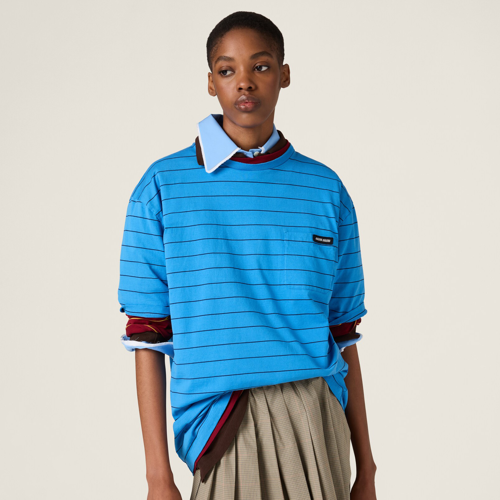 NIGO MiuMiu Women's Summer Blue Striped Letter Printed Round Neck Short Sleeve T-Shirt #nigo75978