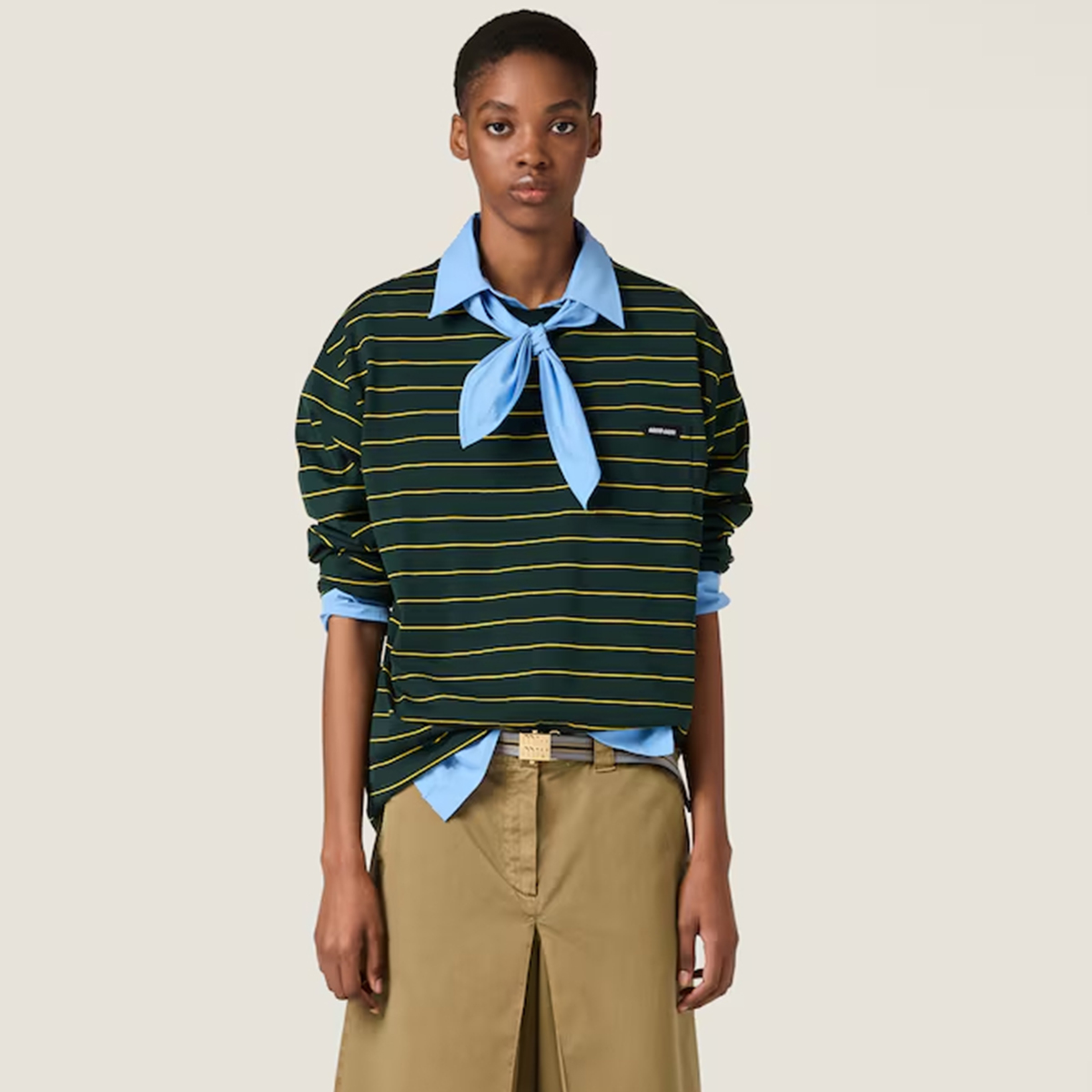 NIGO MiuMiu Women's Logo Stripe Long Sleeve Summer Cotton Solid Color Jersey T-shirt #nigo76116