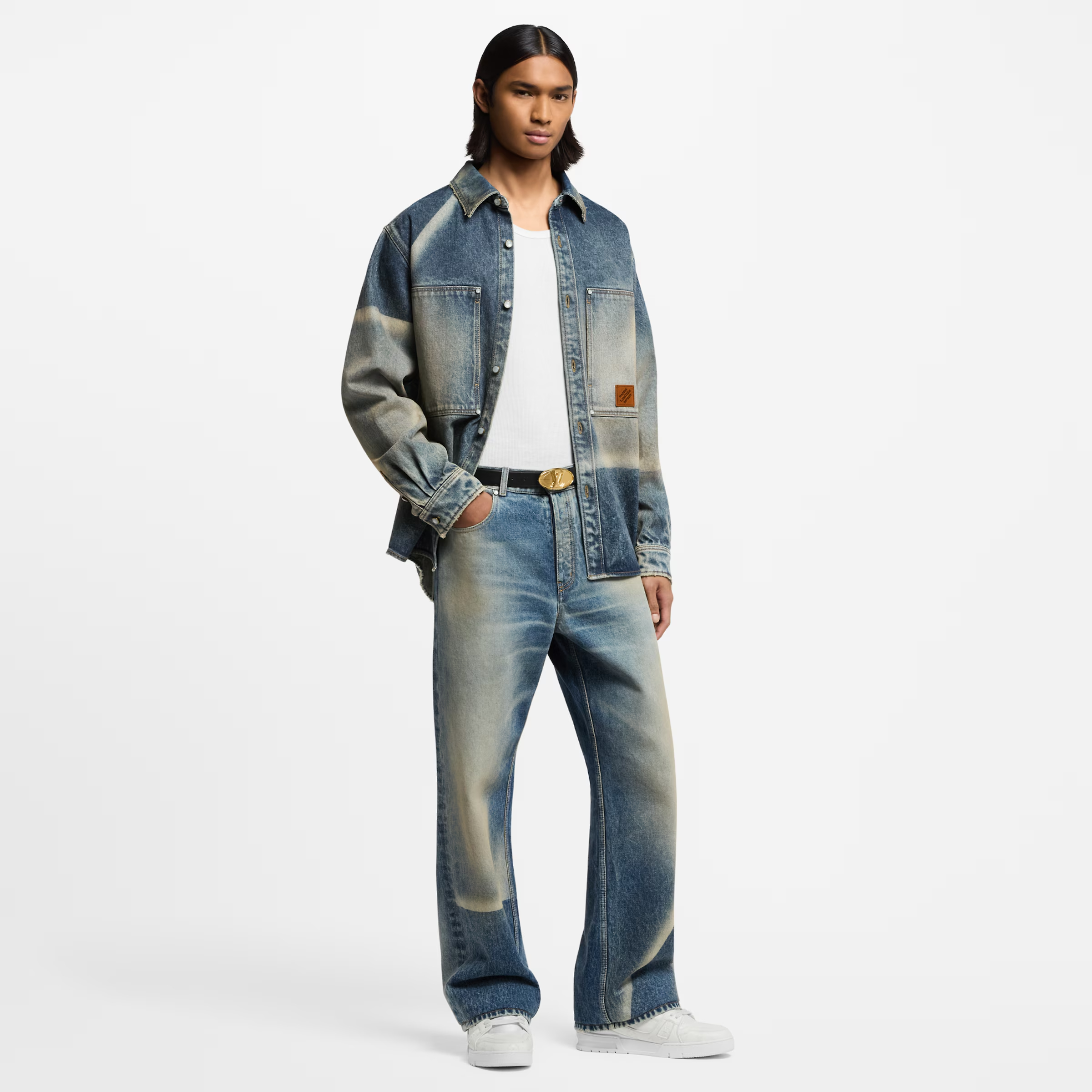 NIGO Louis Vuitton Sun Fading Effect Denim Long Sleeve Shirt Skateboarding Jeans Pants Men'S Spring And Summer Fashion High Street Trend Casual Suit Set #nigo75985