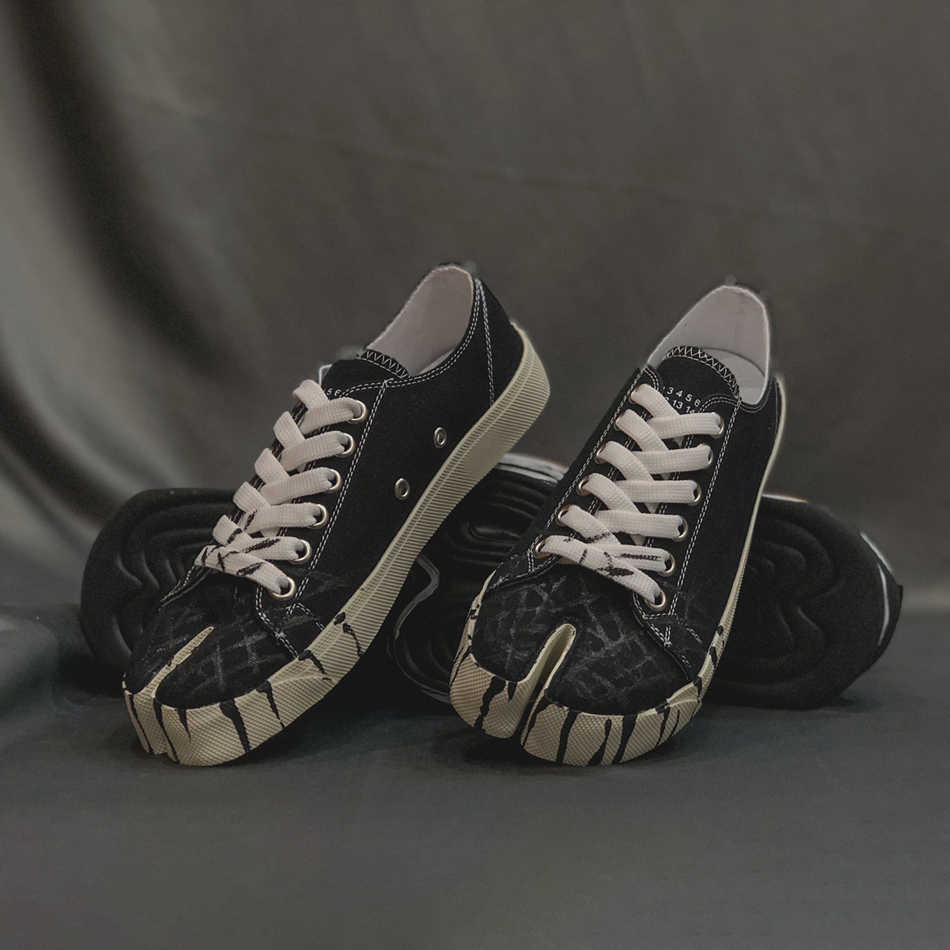 NIGO Maison Margiela Tabi Tabi Women's Four Seasons Solid Color Low Top Lace Up Split Toe Canvas Fashion Plate Shoes #nigo76136