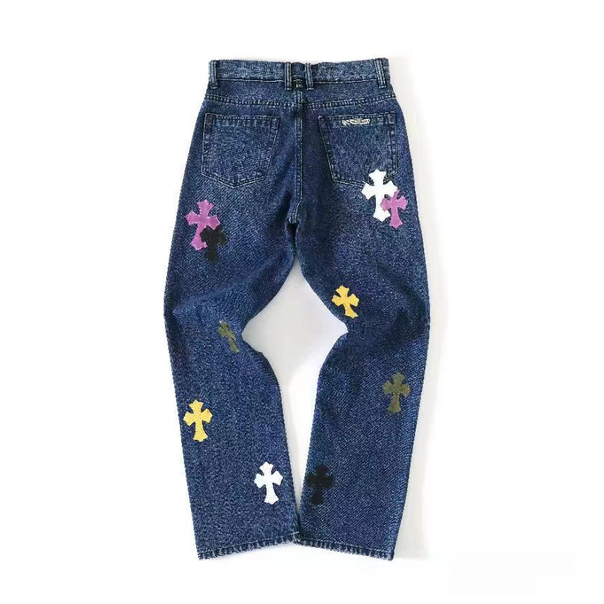 NIGO Chrome Hearts Men's and Women's Spring and Fall Cross Calfskin Labeled Blue Jeans Pants #nigo76119