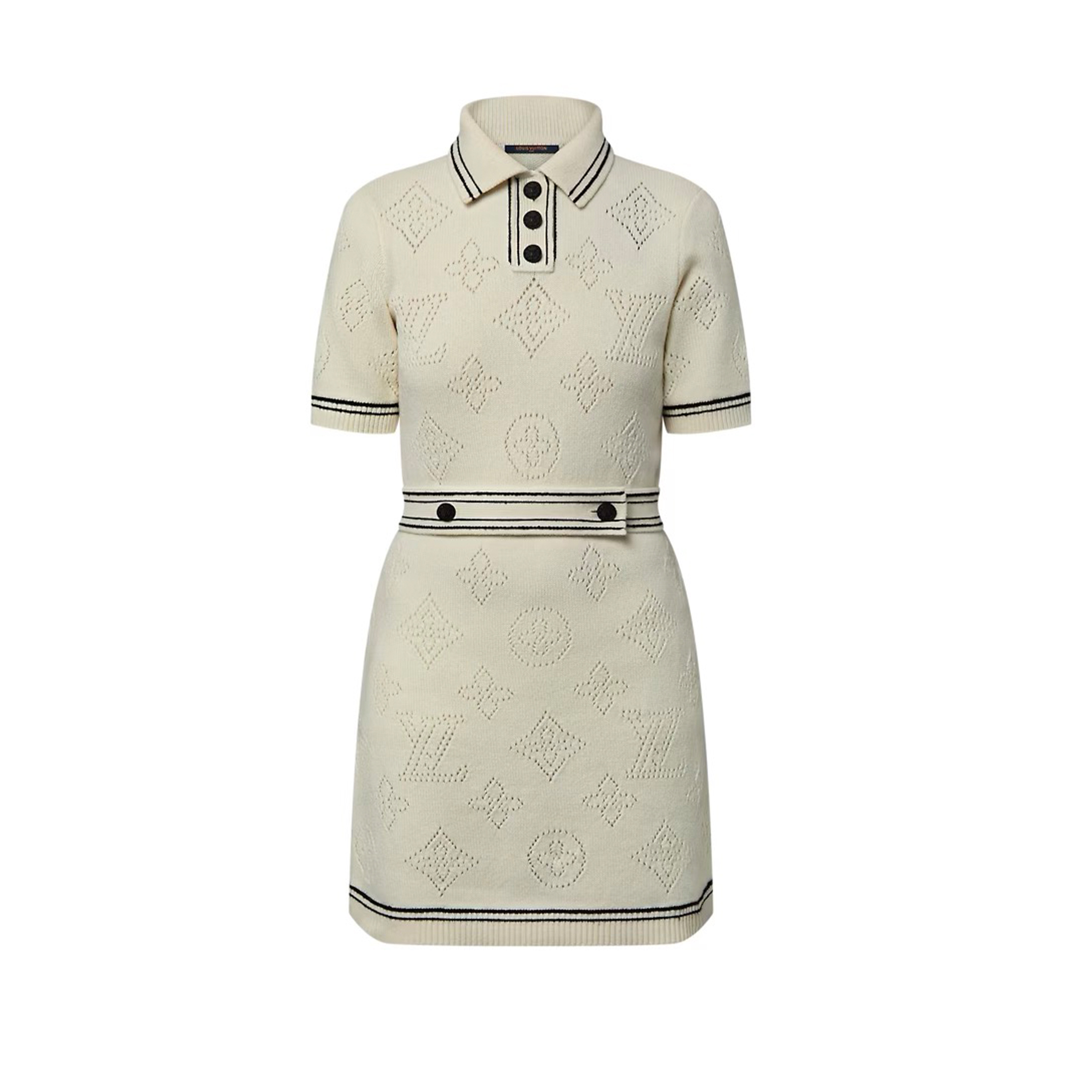 NIGO Louis Vuitton Women's Spring And Summer Hollow Monogram Jacquard Knitted Dress Lapel Polo Fashion Trend Modern Dresses #nigo75995